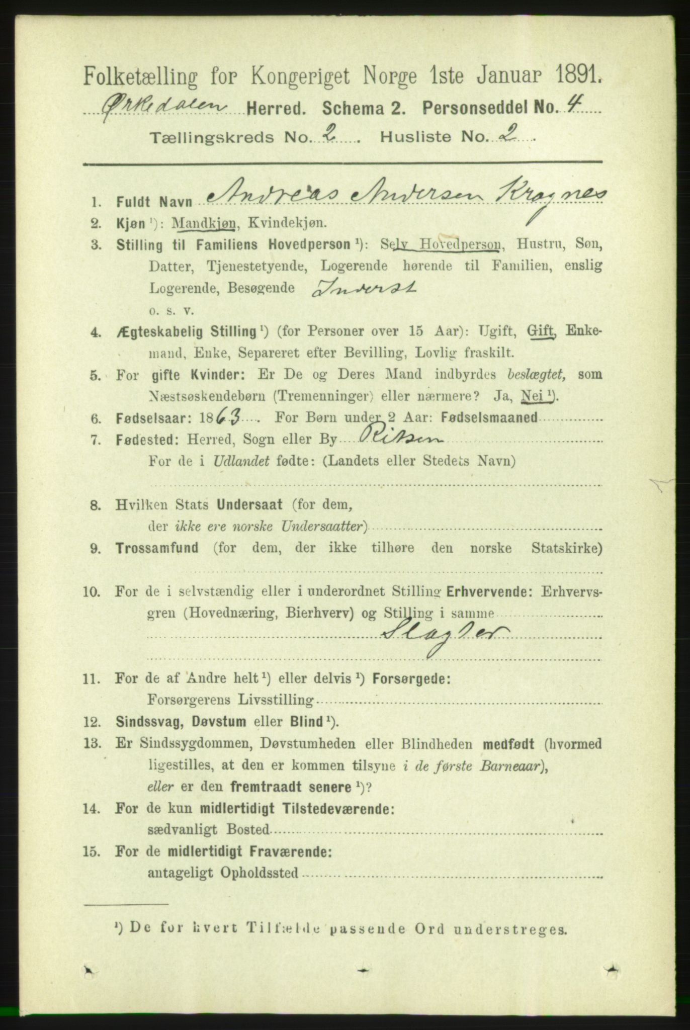 RA, 1891 census for 1638 Orkdal, 1891, p. 961