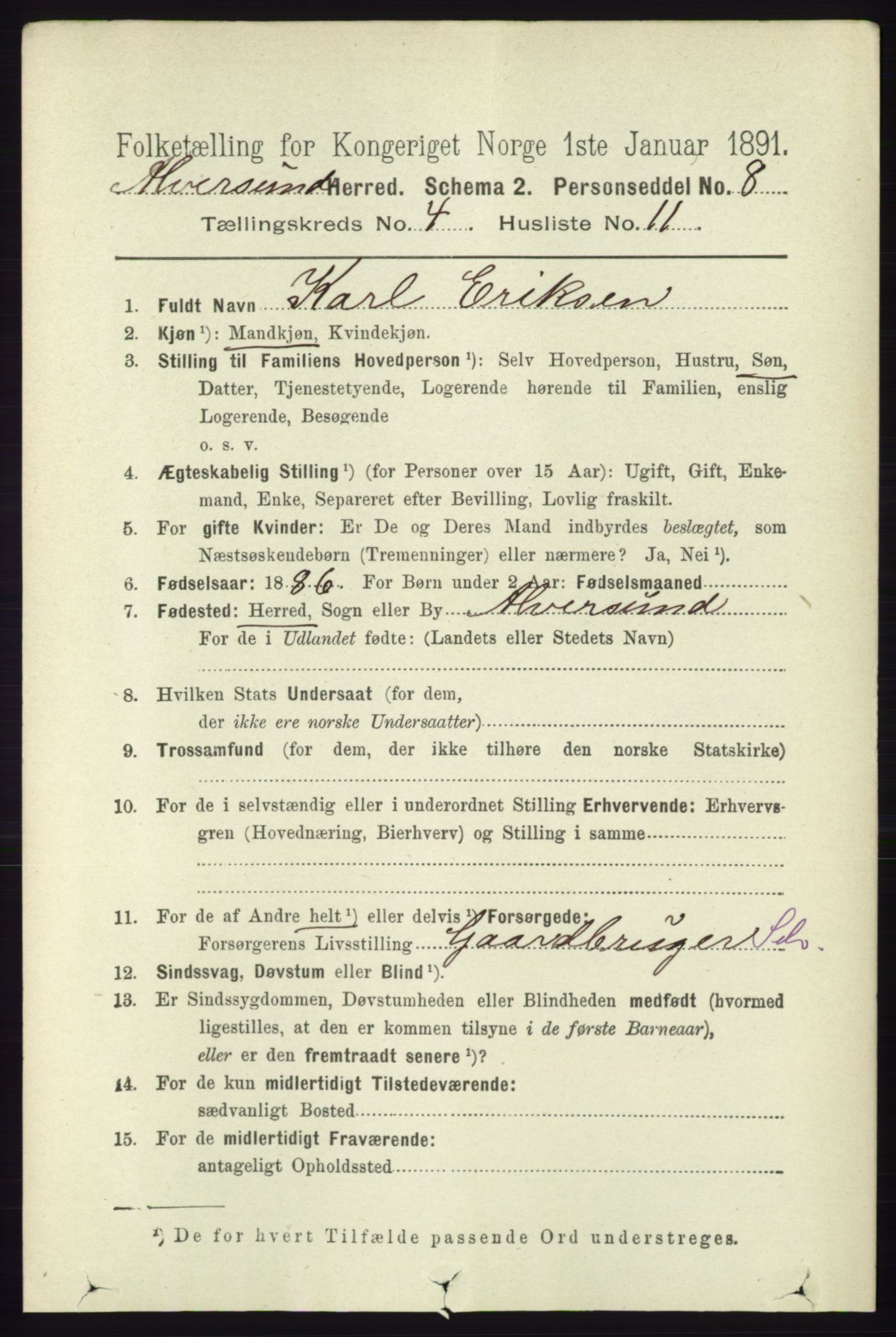 RA, 1891 census for 1257 Alversund, 1891, p. 1695