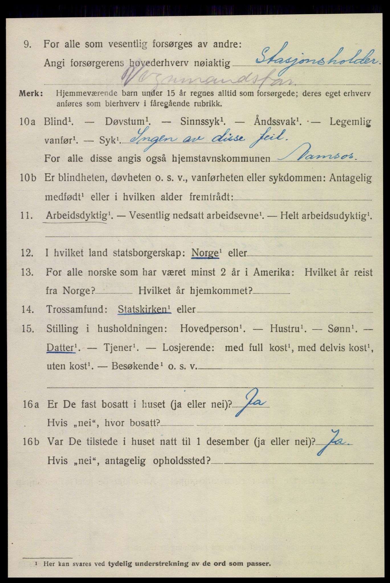SAT, 1920 census for Namsos, 1920, p. 4804