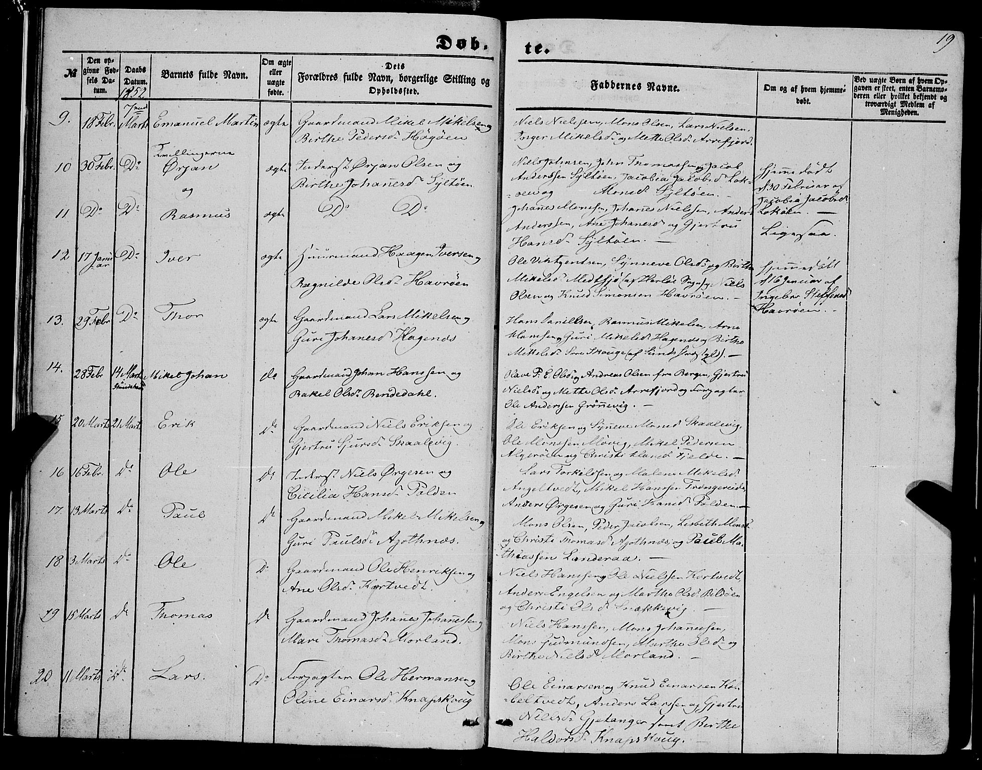 Fjell sokneprestembete, SAB/A-75301/H/Haa: Parish register (official) no. A 2, 1847-1864, p. 19