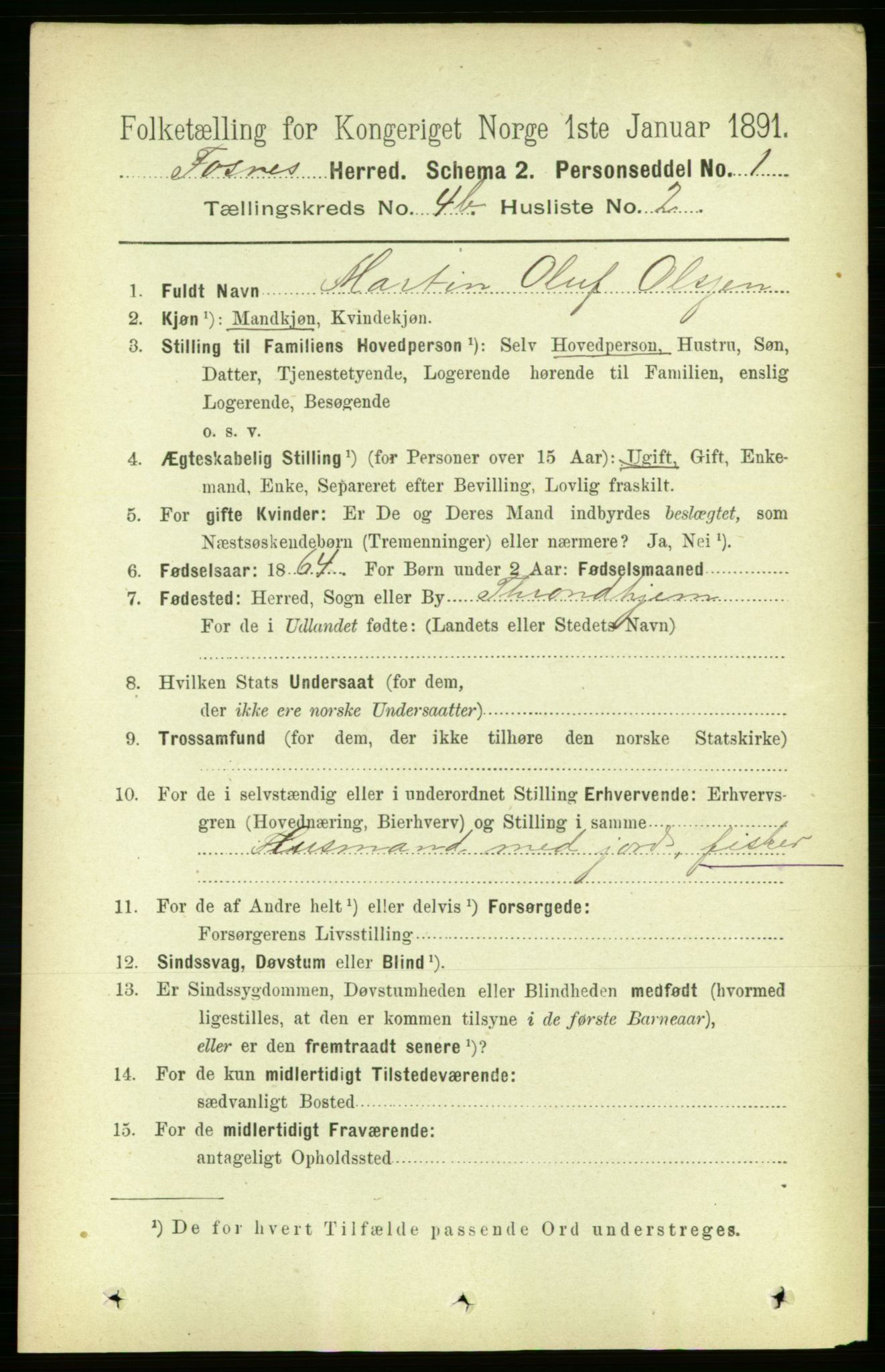 RA, 1891 census for 1748 Fosnes, 1891, p. 1718