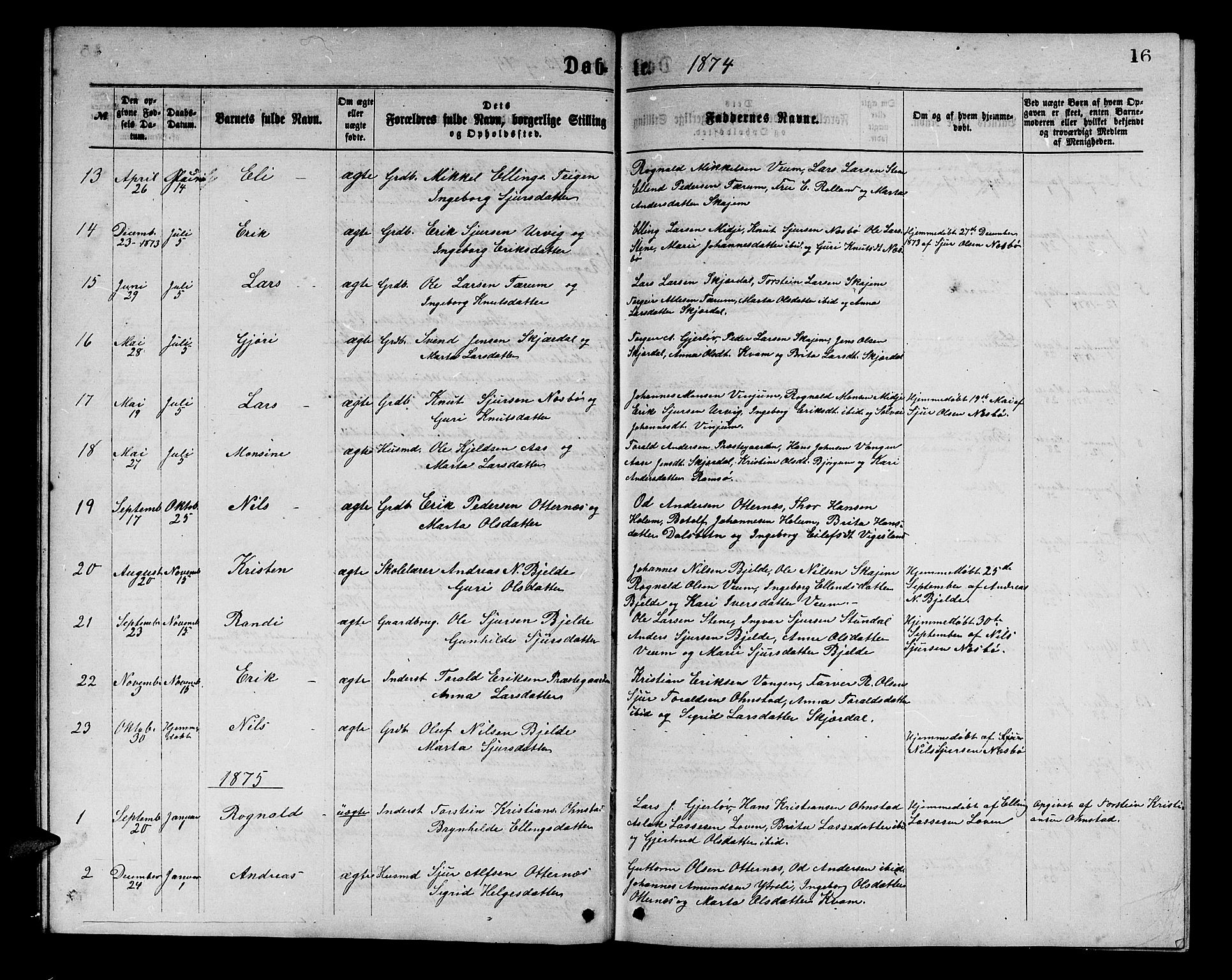 Aurland sokneprestembete, SAB/A-99937/H/Hb/Hba/L0001: Parish register (copy) no. A 1, 1868-1881, p. 16