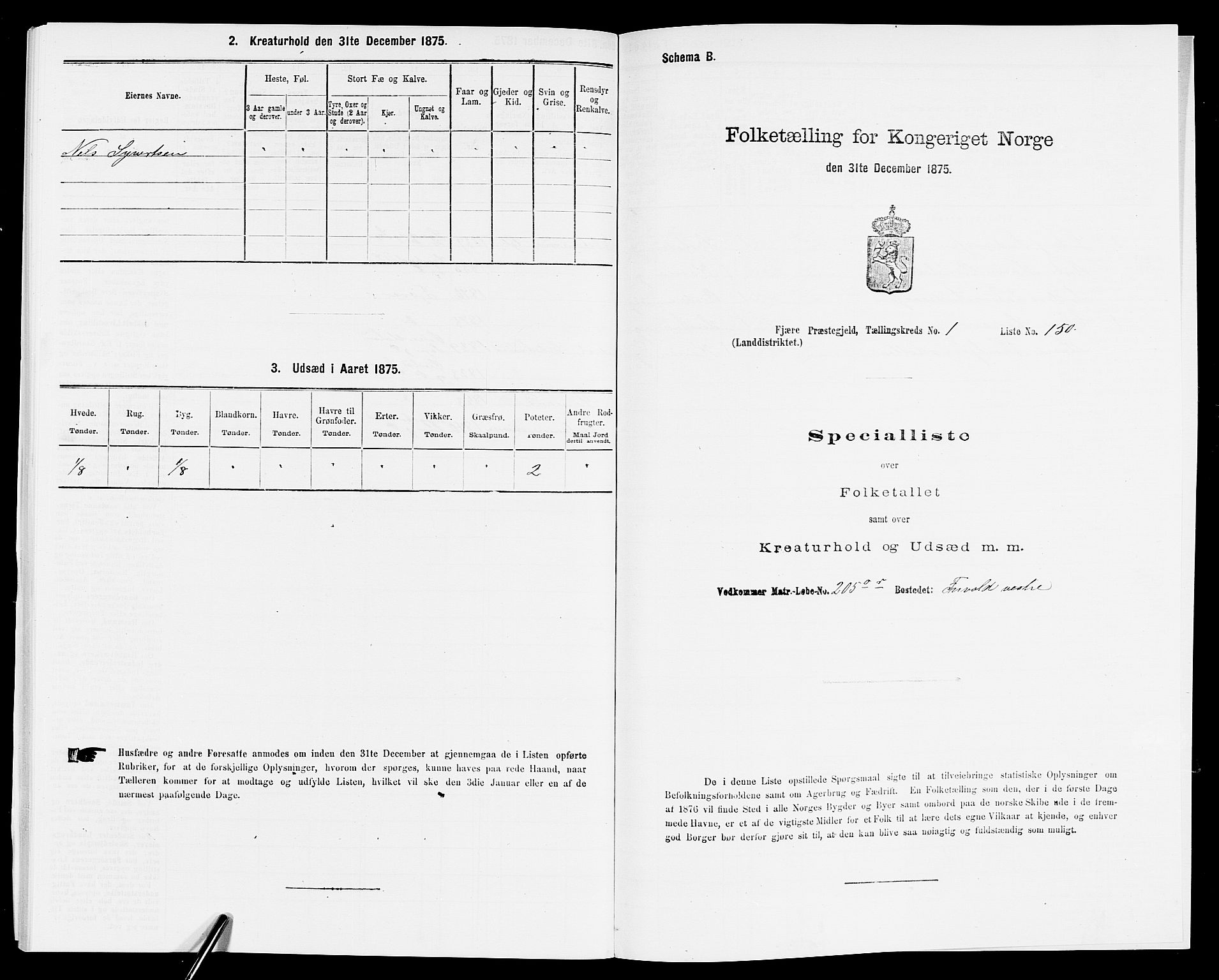 SAK, 1875 census for 0923L Fjære/Fjære, 1875, p. 378