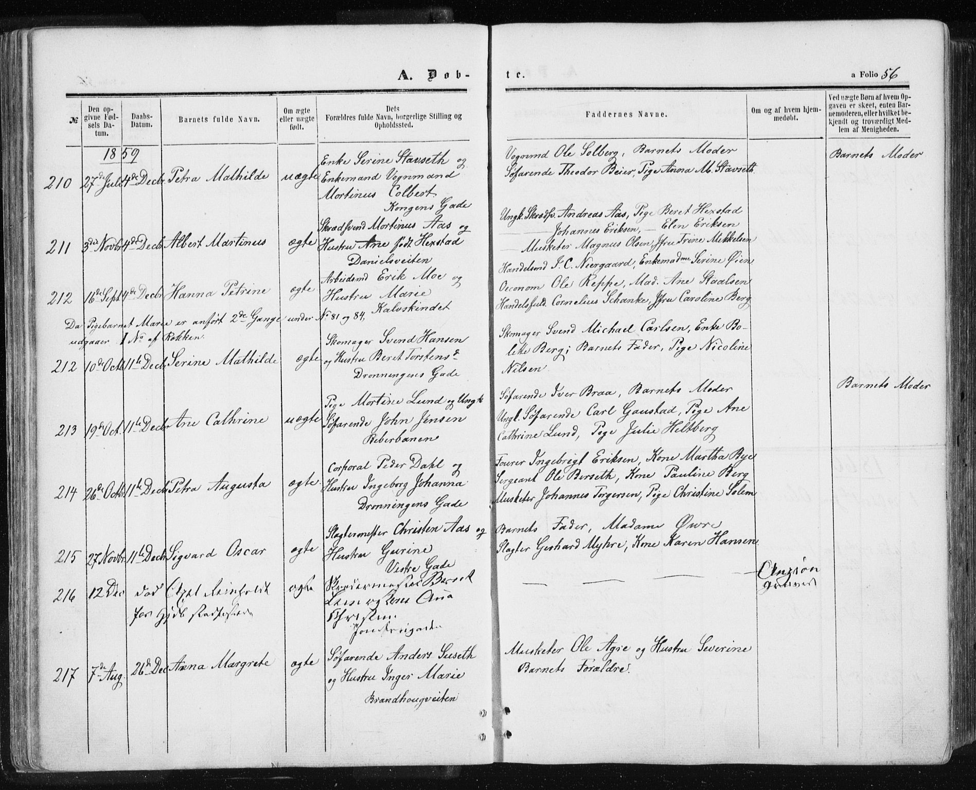 Ministerialprotokoller, klokkerbøker og fødselsregistre - Sør-Trøndelag, SAT/A-1456/601/L0053: Parish register (official) no. 601A21, 1857-1865, p. 56