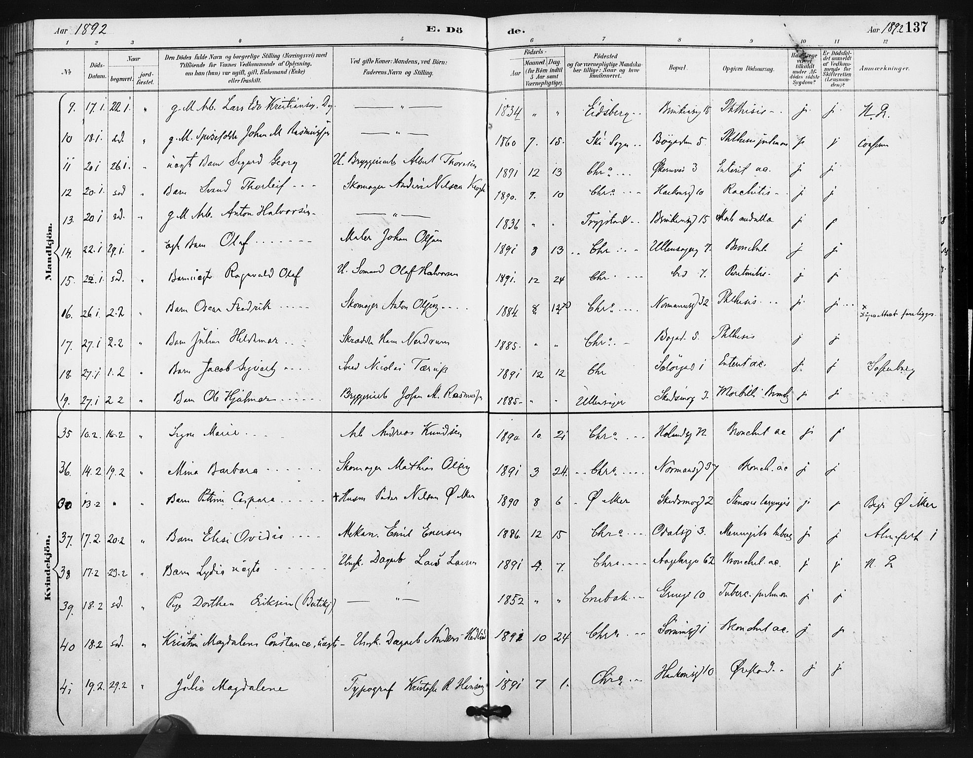 Kampen prestekontor Kirkebøker, AV/SAO-A-10853/F/Fa/L0006: Parish register (official) no. I 6, 1889-1896, p. 137