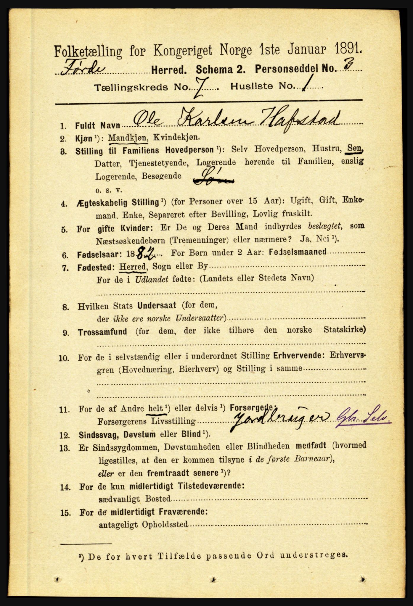 RA, 1891 census for 1432 Førde, 1891, p. 2498