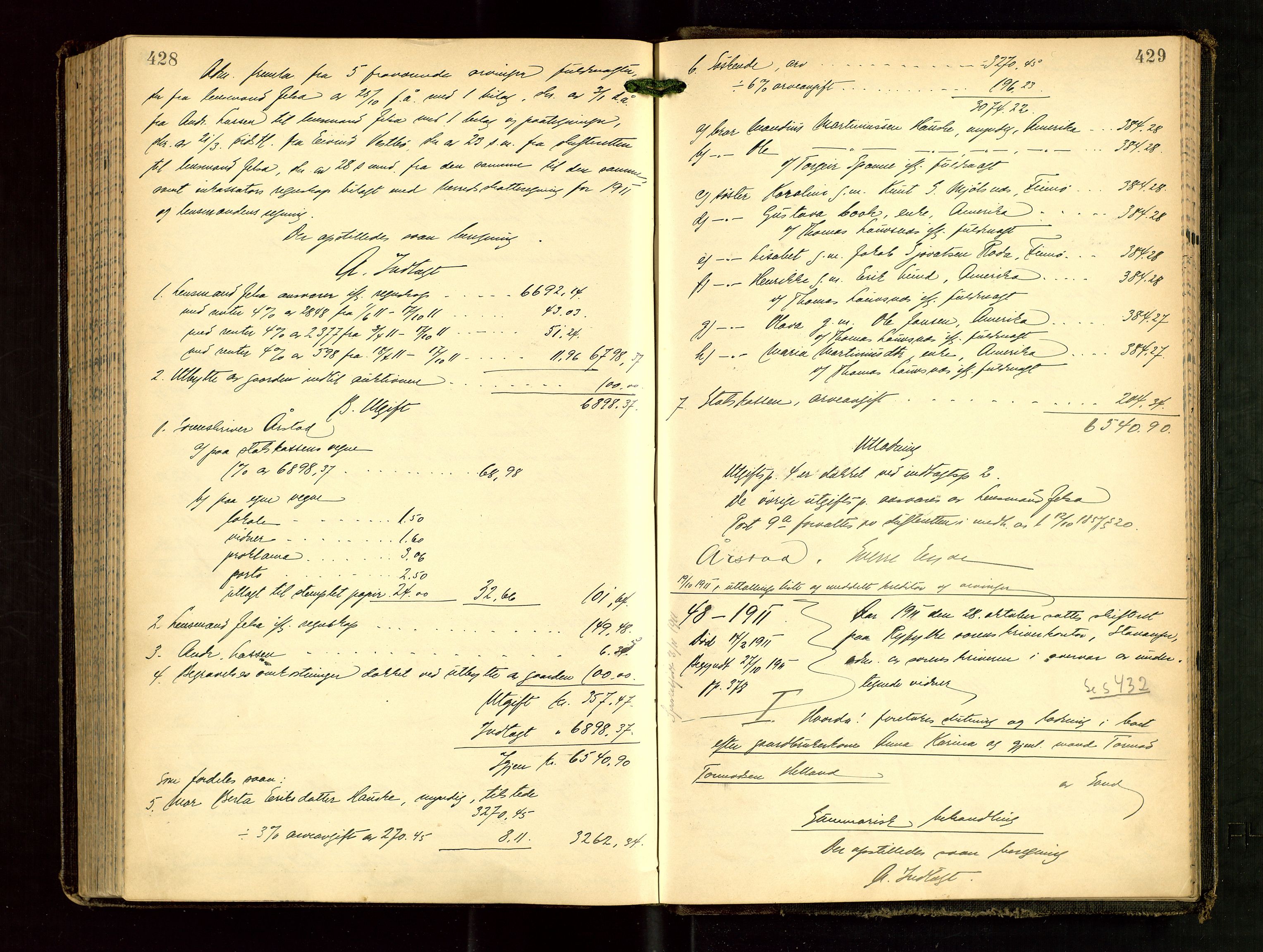 Ryfylke tingrett, SAST/A-100055/001/IV/IVG/L0003: Skifteutlodningsprotokoll Med register, 1907-1912, p. 428-429