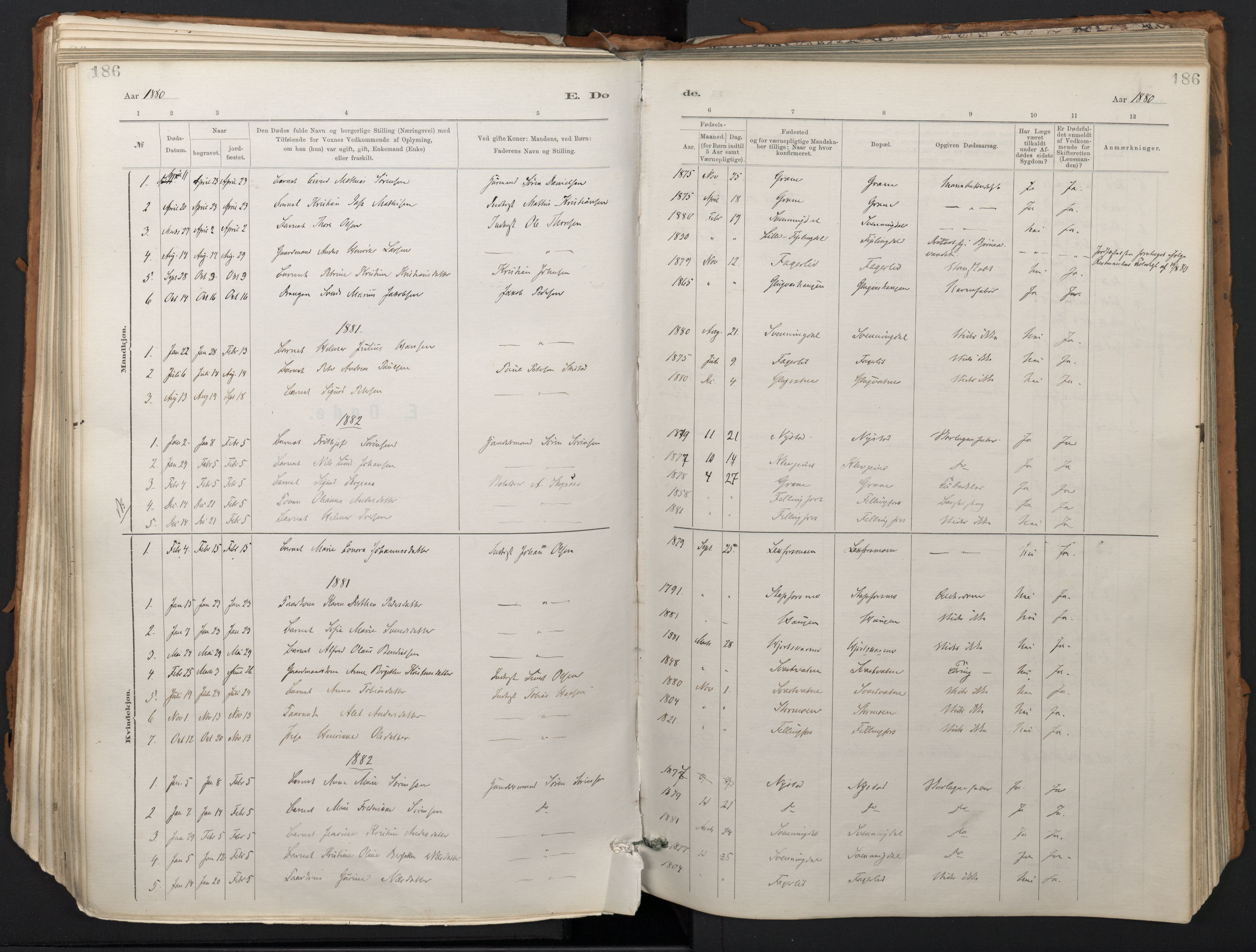 Ministerialprotokoller, klokkerbøker og fødselsregistre - Nordland, SAT/A-1459/824/L0338: Parish register (official) no. 824A01, 1880-1915, p. 186