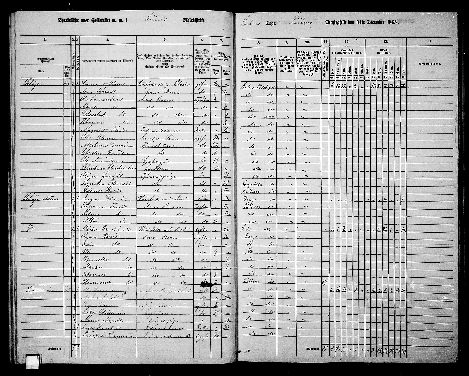 RA, 1865 census for Løten, 1865, p. 43