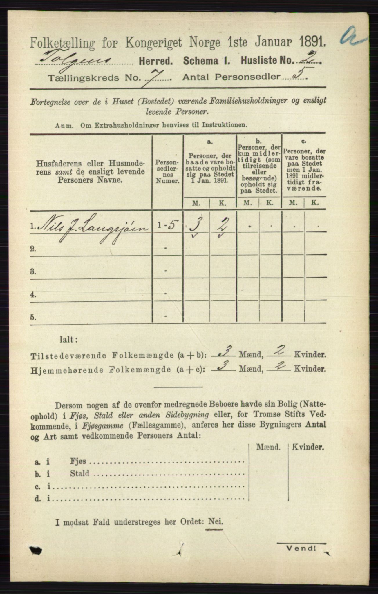 RA, 1891 census for 0436 Tolga, 1891, p. 1989