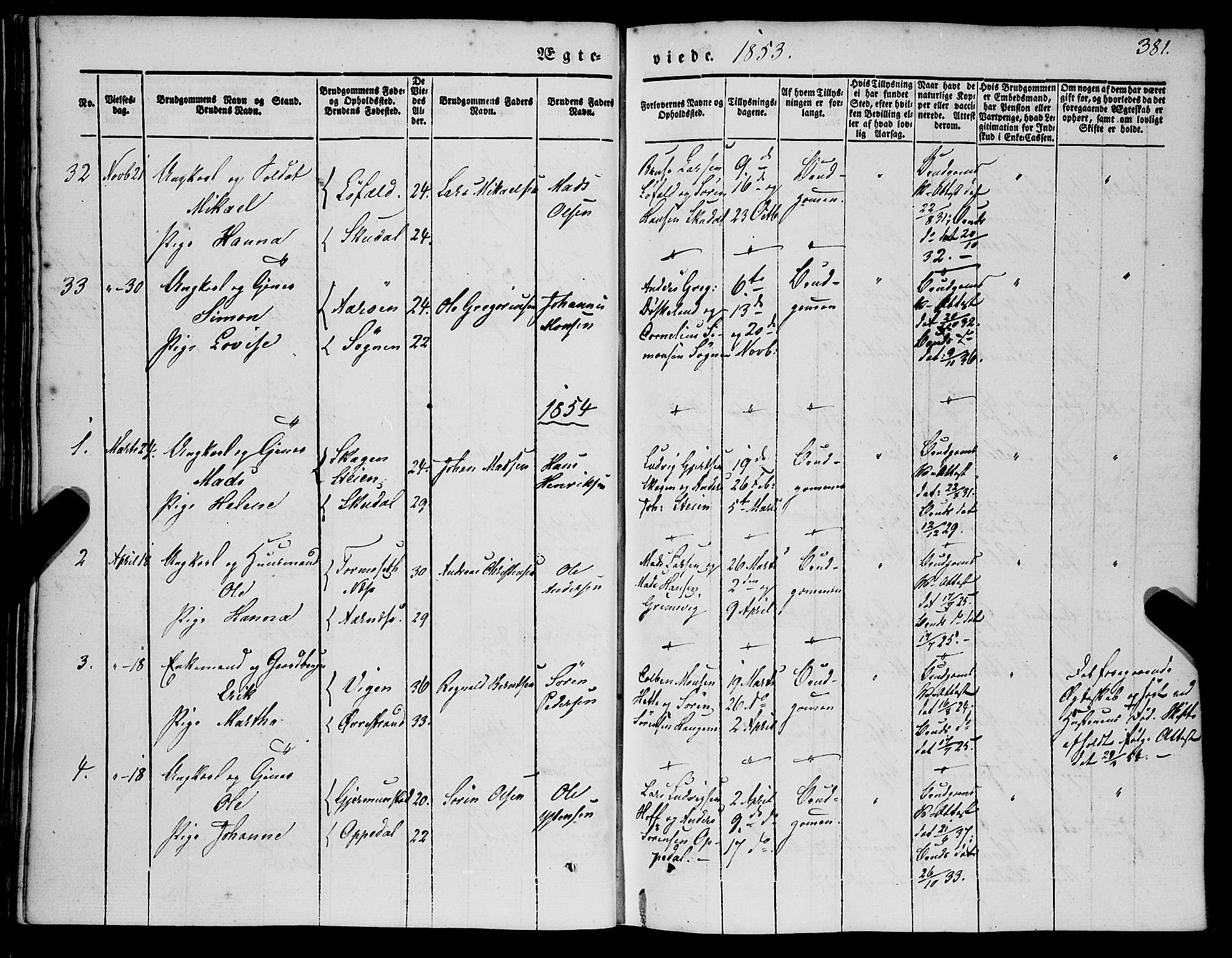 Gaular sokneprestembete, AV/SAB-A-80001/H/Haa: Parish register (official) no. A 4II, 1841-1859, p. 381