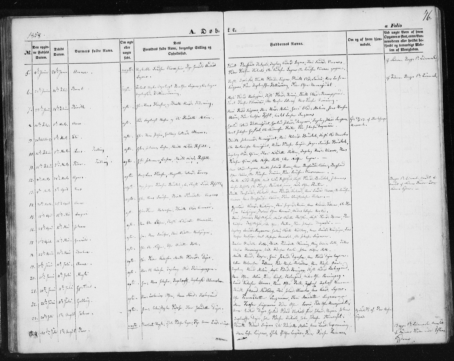 Ministerialprotokoller, klokkerbøker og fødselsregistre - Sør-Trøndelag, SAT/A-1456/685/L0964: Parish register (official) no. 685A06 /2, 1846-1859, p. 46