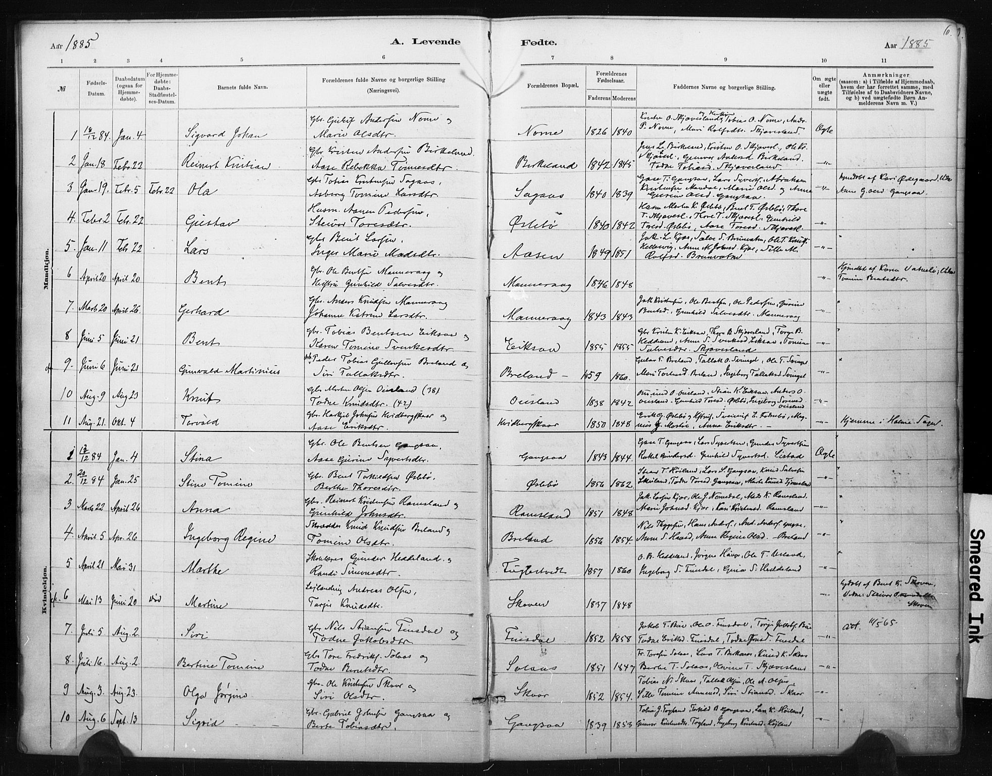 Holum sokneprestkontor, AV/SAK-1111-0022/F/Fa/Fac/L0004: Parish register (official) no. A 4, 1884-1907, p. 6