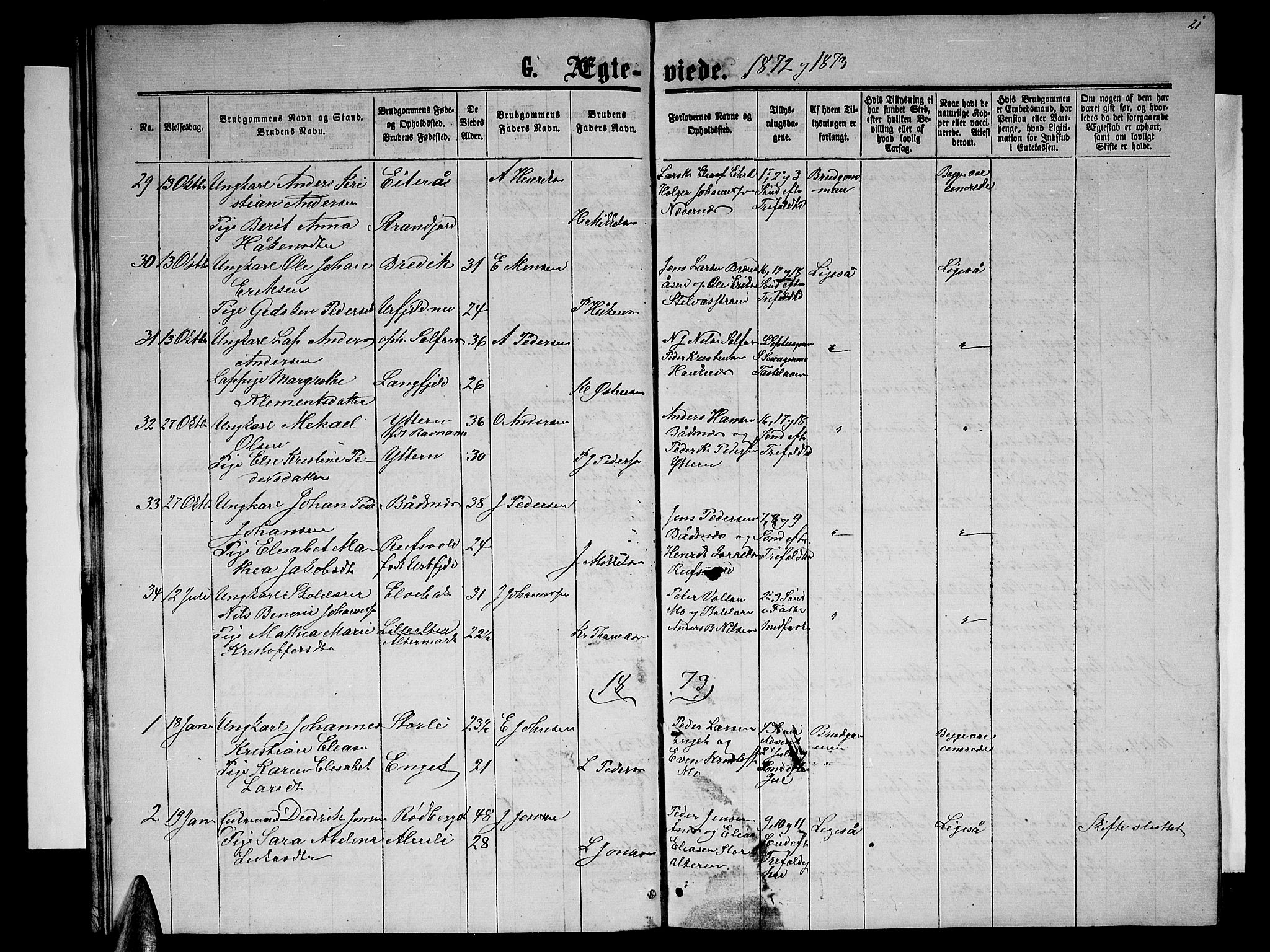 Ministerialprotokoller, klokkerbøker og fødselsregistre - Nordland, AV/SAT-A-1459/827/L0417: Parish register (copy) no. 827C06, 1864-1886, p. 21