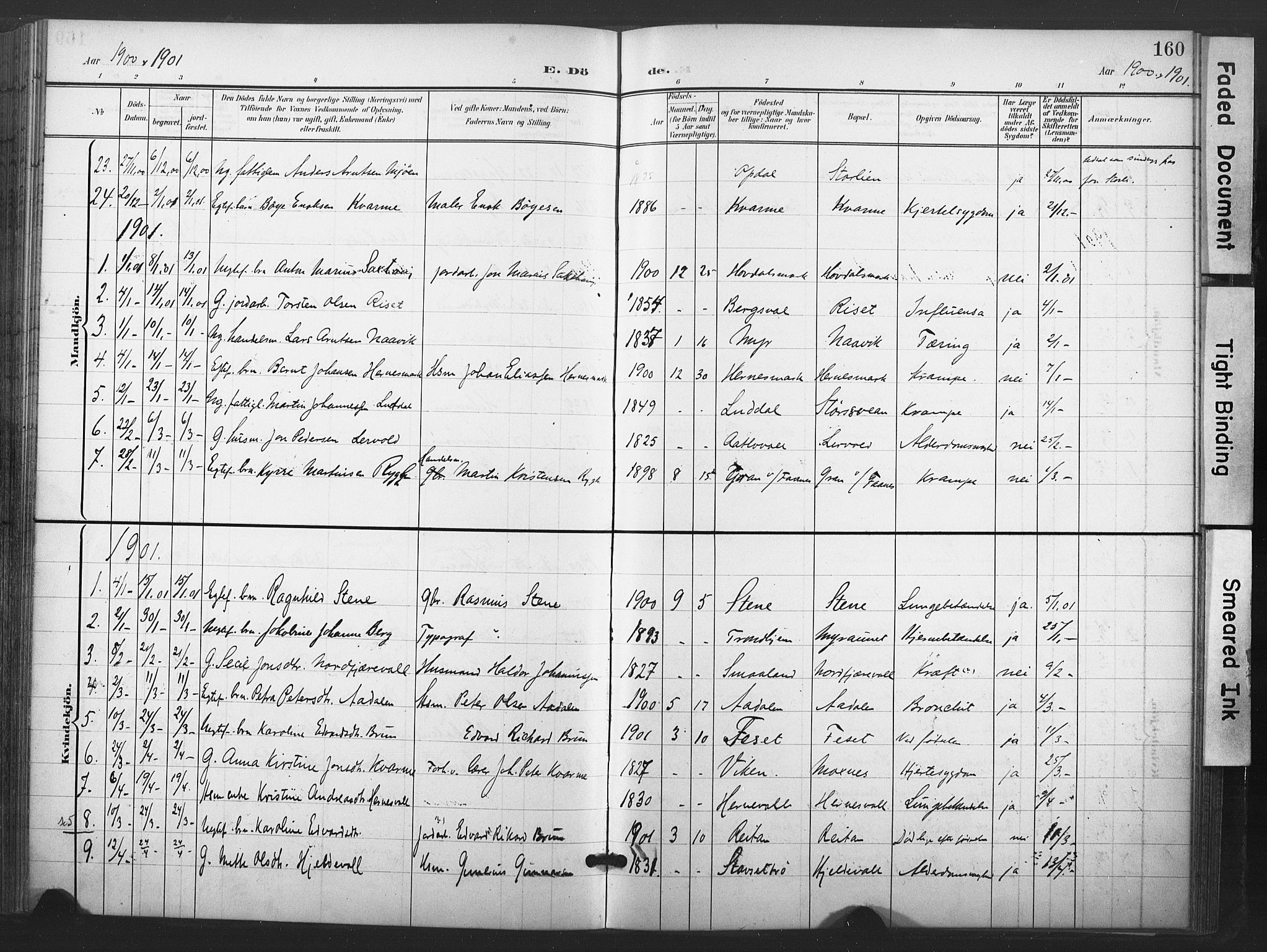 Ministerialprotokoller, klokkerbøker og fødselsregistre - Nord-Trøndelag, SAT/A-1458/713/L0122: Parish register (official) no. 713A11, 1899-1910, p. 160