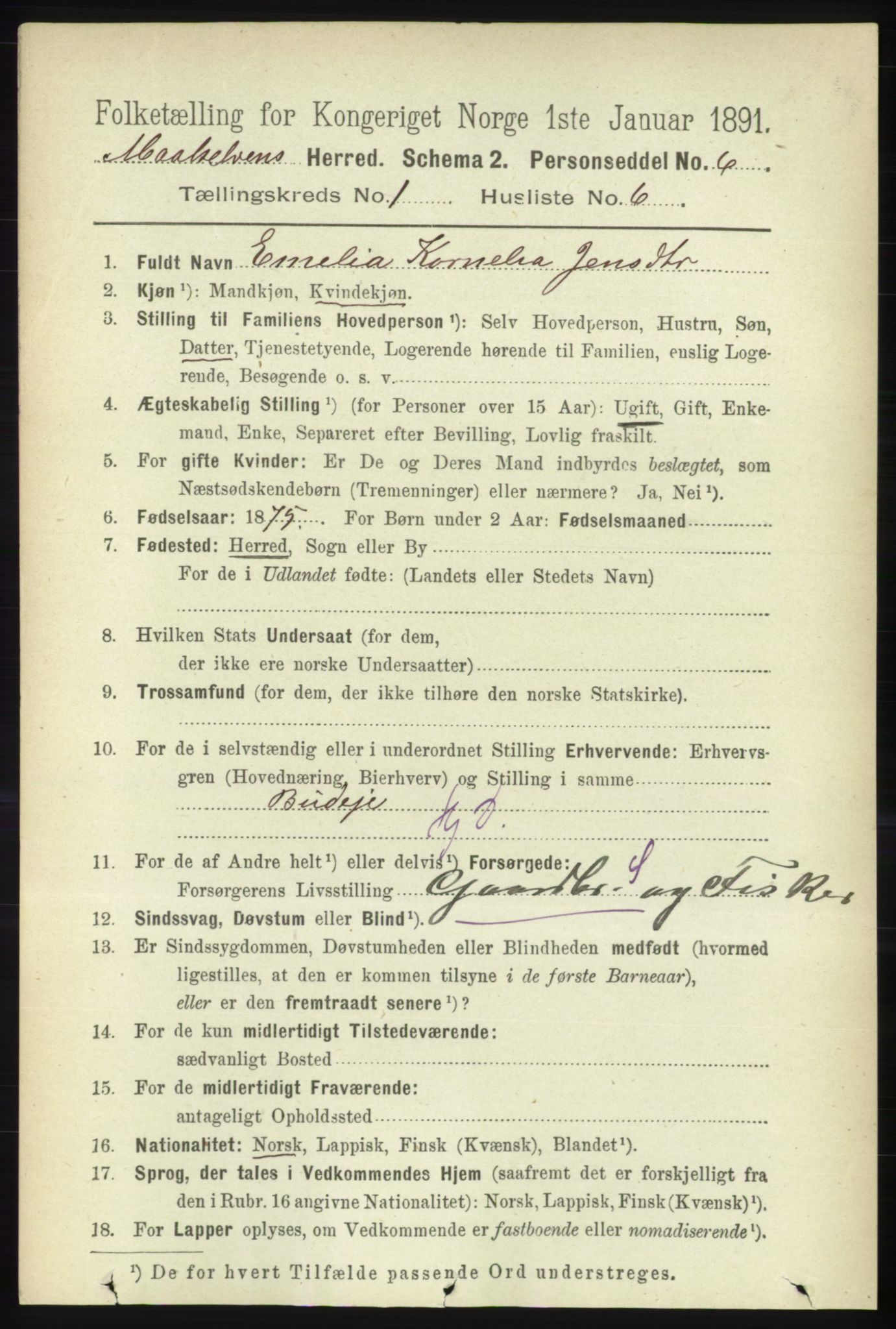 RA, 1891 census for 1924 Målselv, 1891, p. 103
