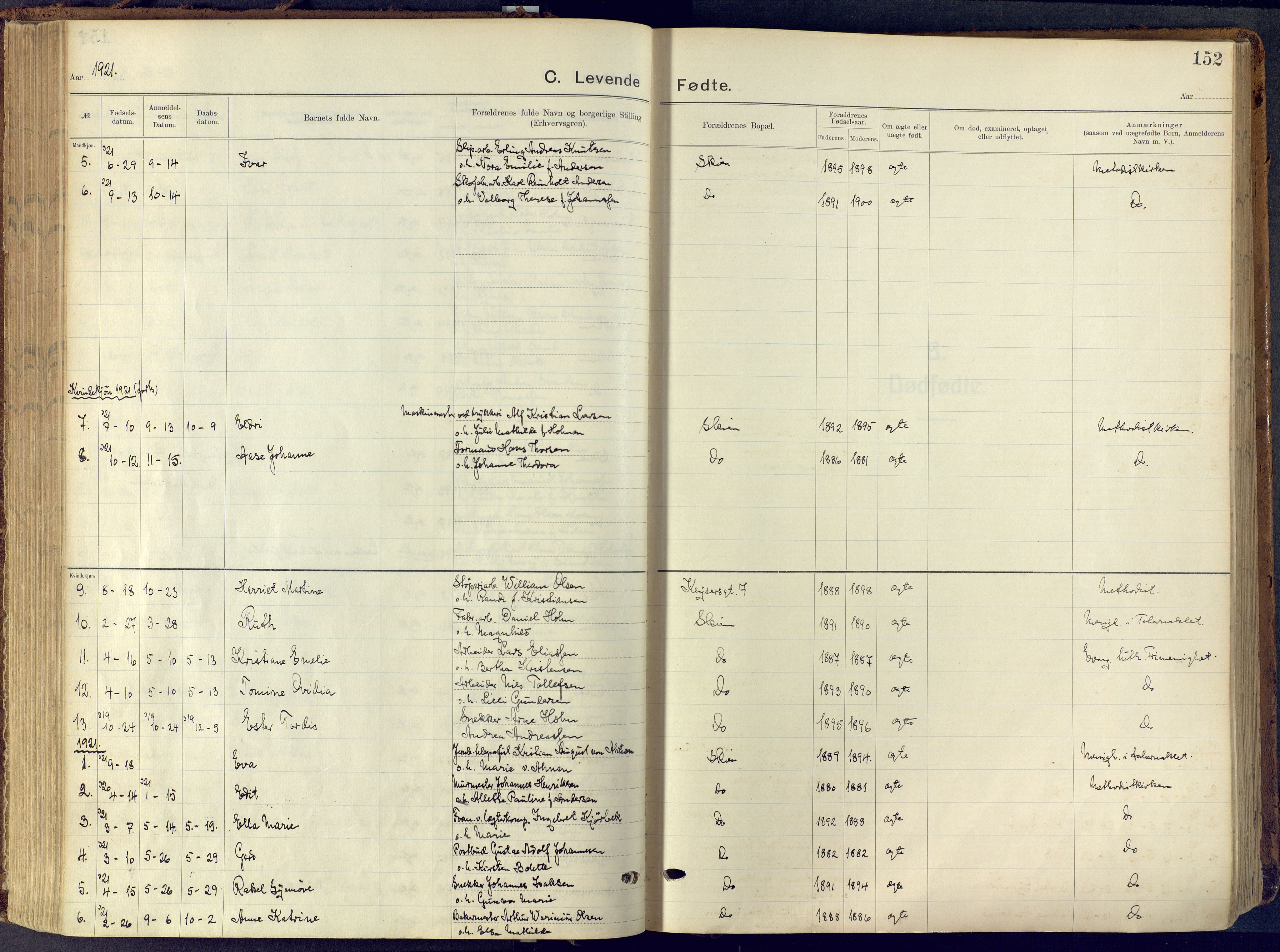Skien kirkebøker, SAKO/A-302/F/Fa/L0013: Parish register (official) no. 13, 1915-1921, p. 152