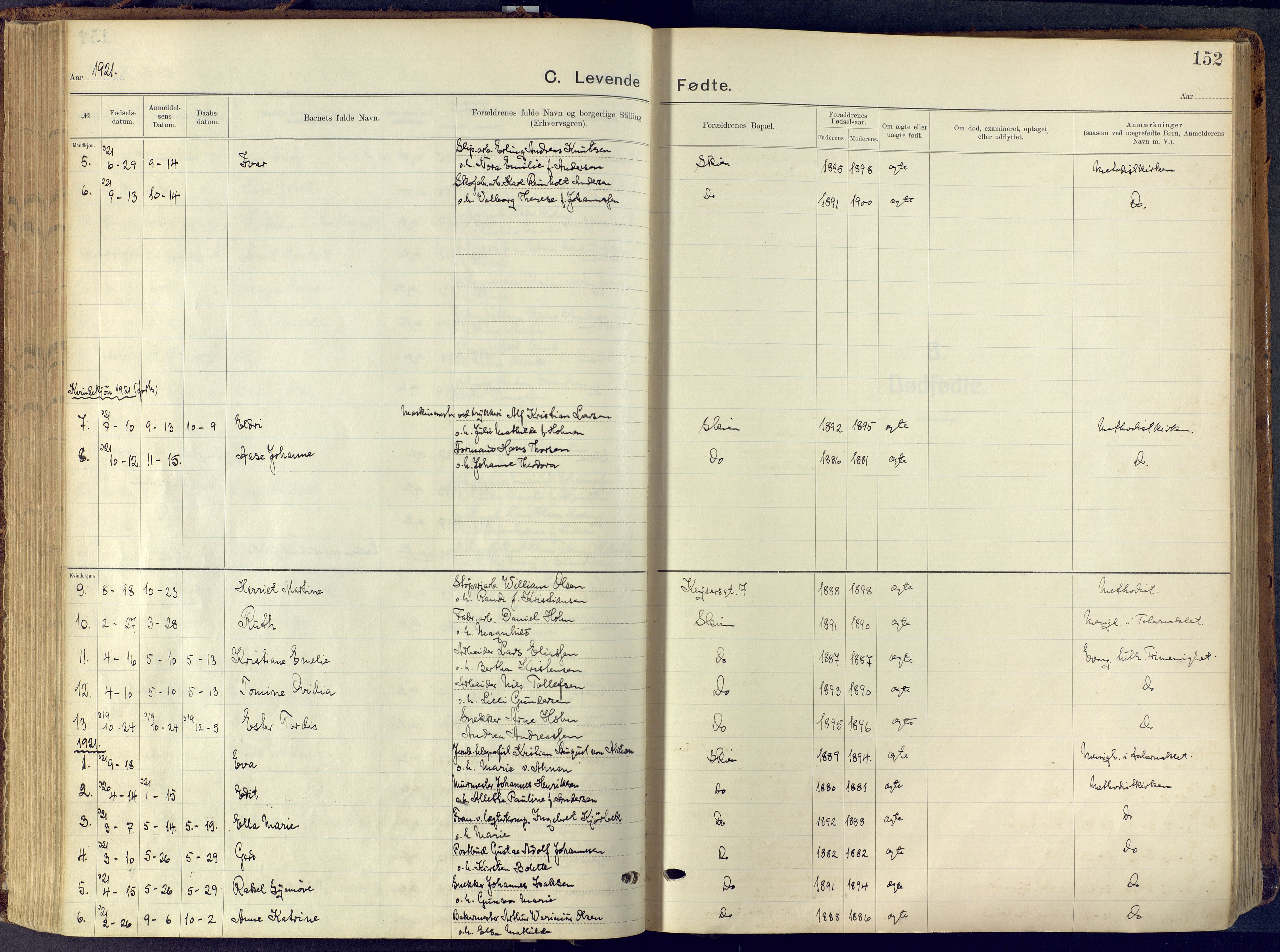 Skien kirkebøker, AV/SAKO-A-302/F/Fa/L0013: Parish register (official) no. 13, 1915-1921, p. 152