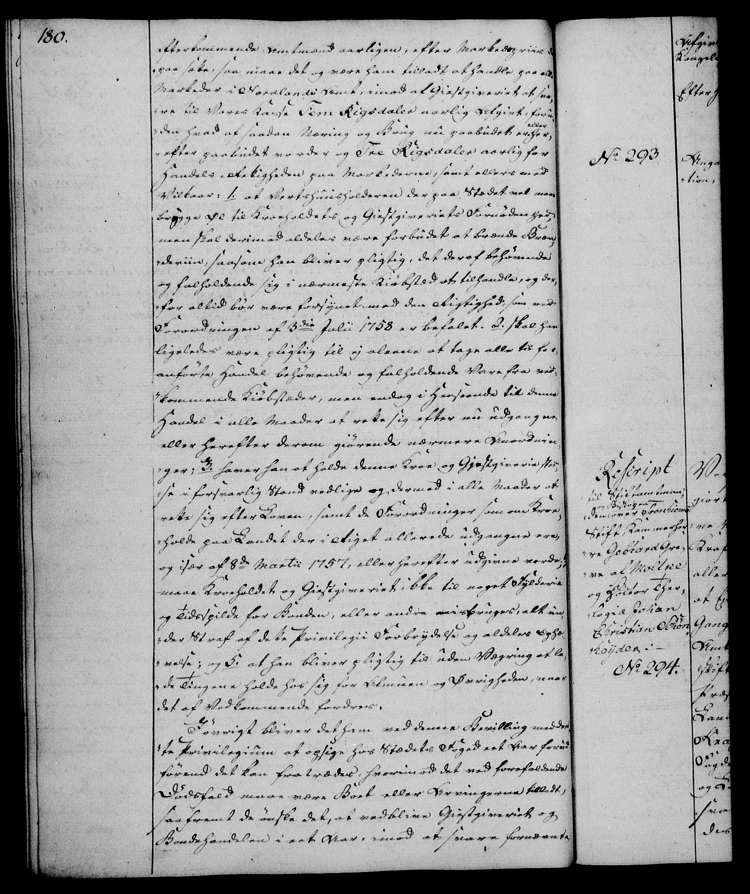Rentekammeret, Kammerkanselliet, RA/EA-3111/G/Gg/Gga/L0017: Norsk ekspedisjonsprotokoll med register (merket RK 53.17), 1801-1803, p. 180