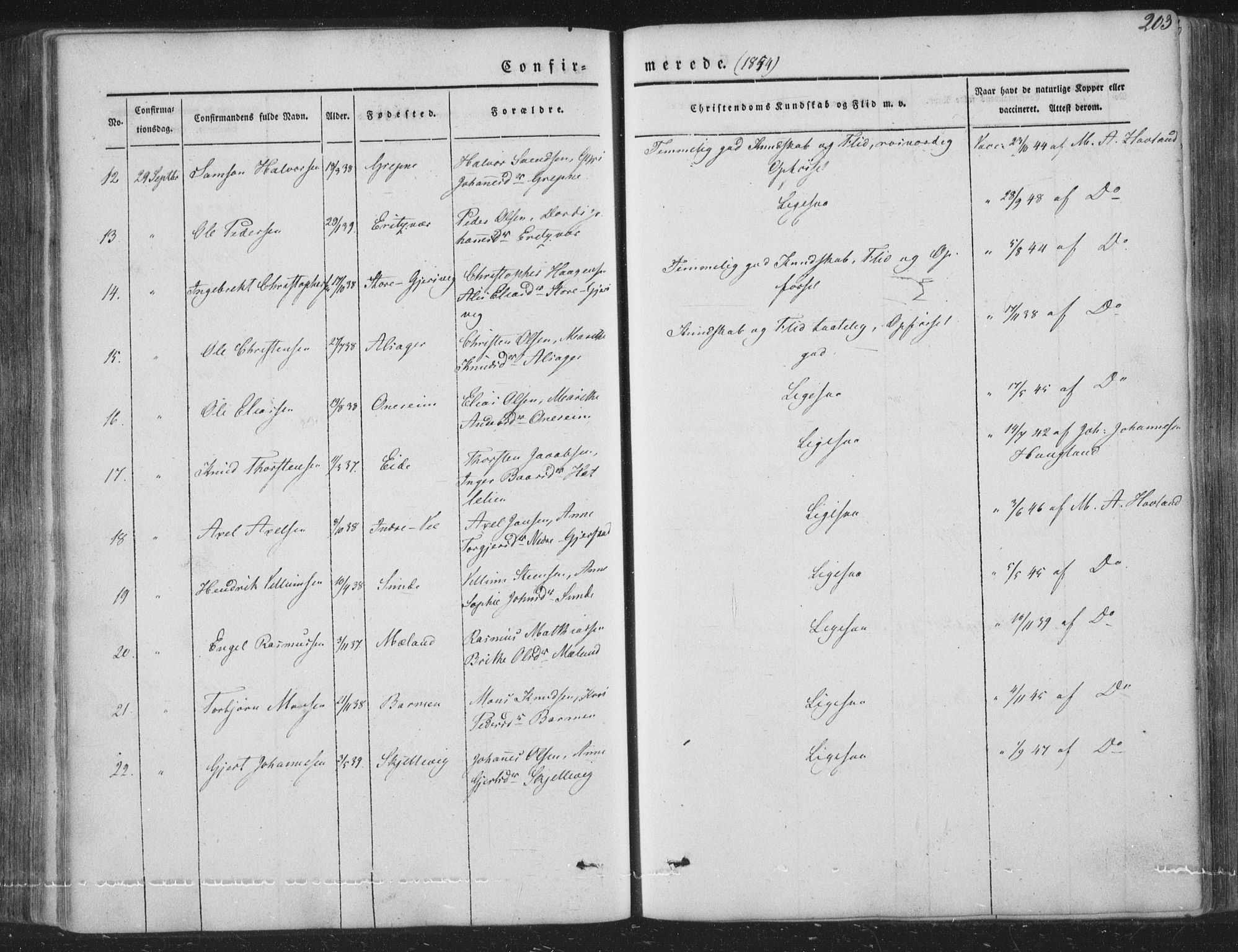 Tysnes sokneprestembete, AV/SAB-A-78601/H/Haa: Parish register (official) no. A 10, 1848-1859, p. 203