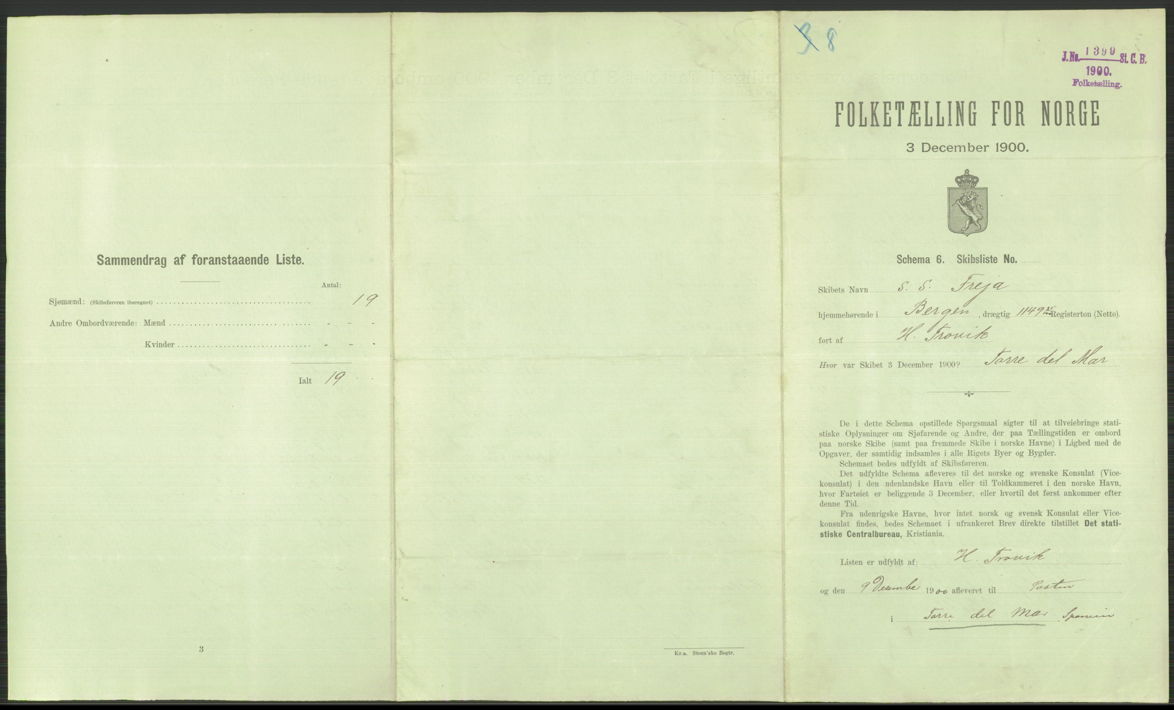 RA, 1900 Census - ship lists from ships in Norwegian harbours, harbours abroad and at sea, 1900, p. 4557