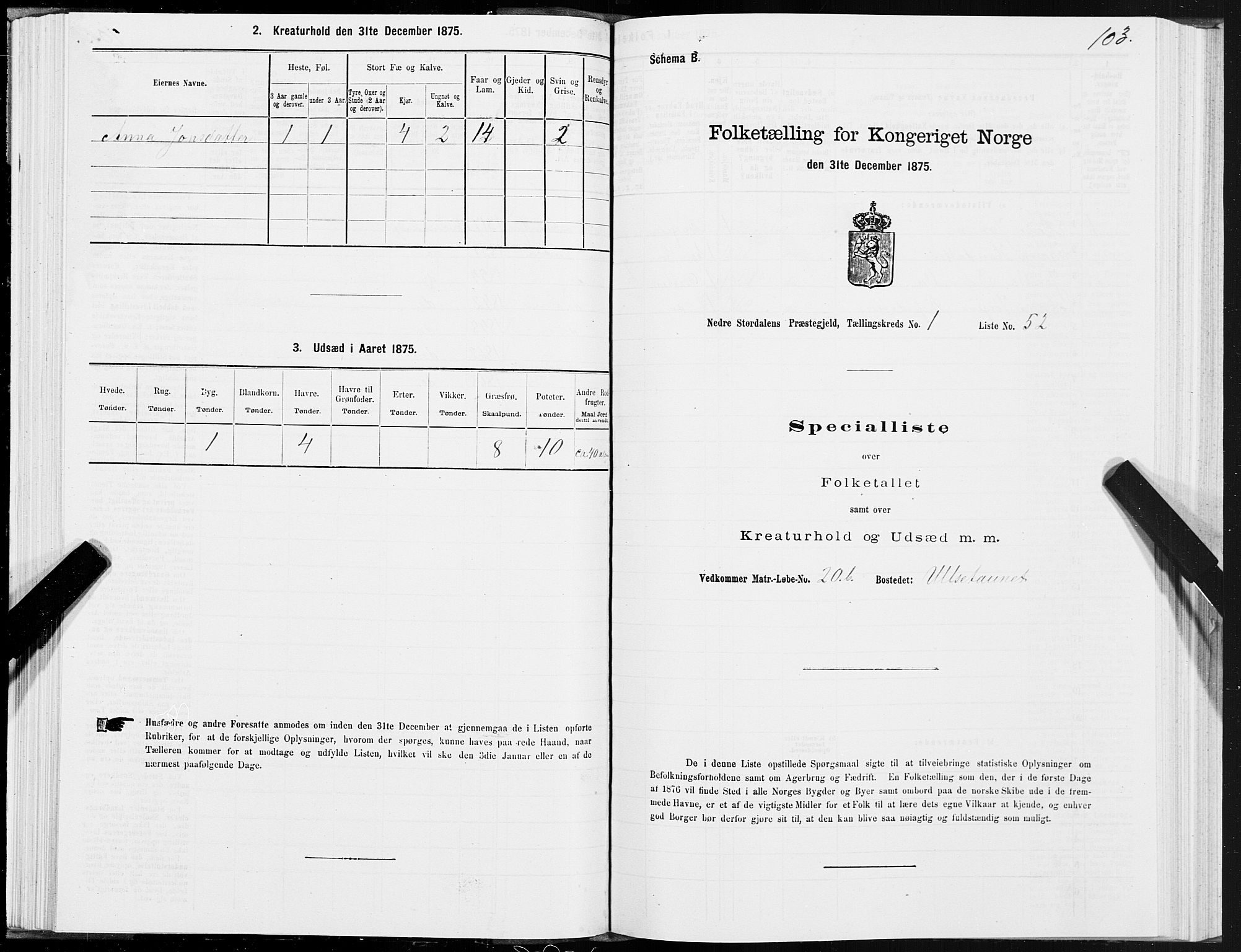 SAT, 1875 census for 1714P Nedre Stjørdal, 1875, p. 1103