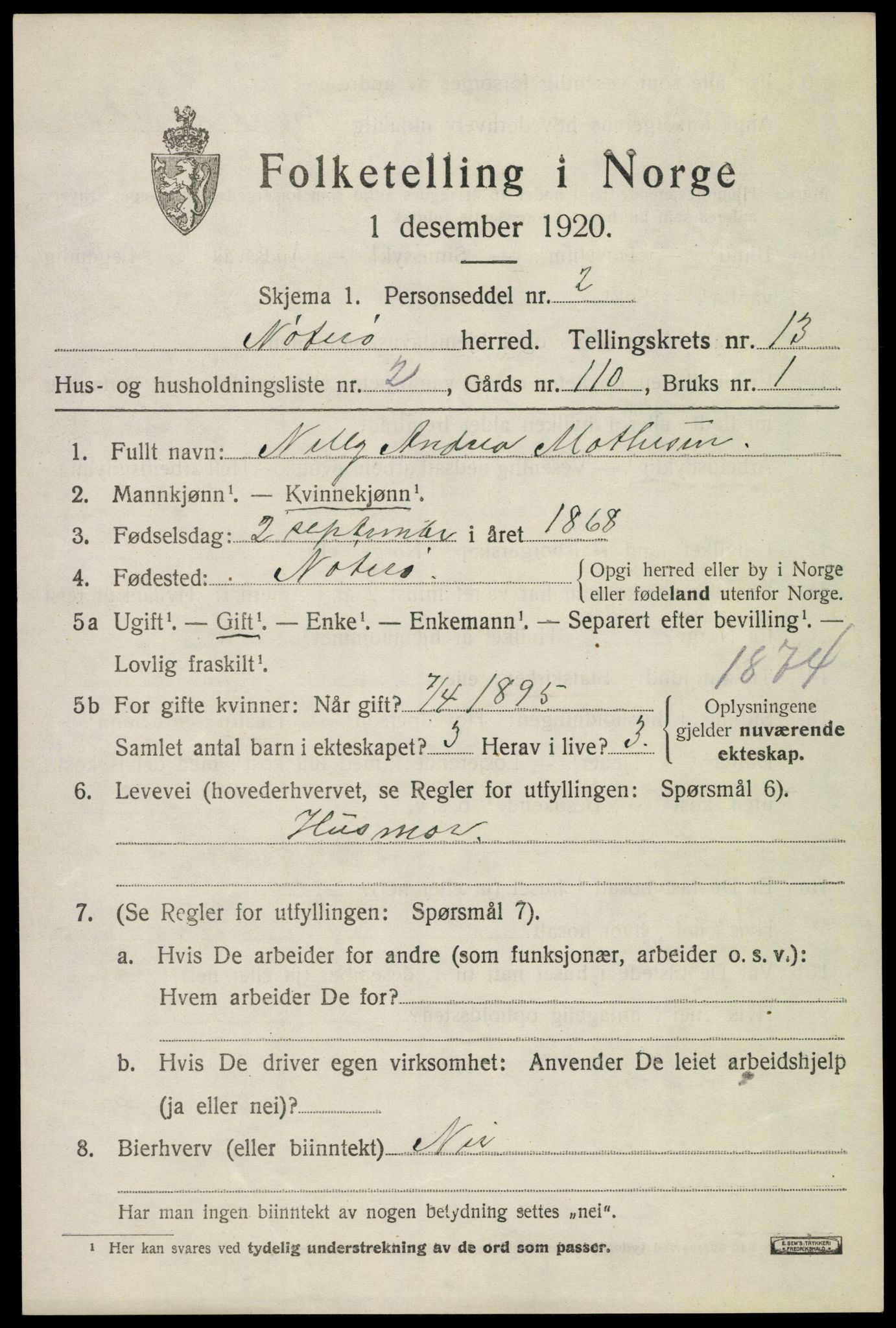 SAKO, 1920 census for Nøtterøy, 1920, p. 15187