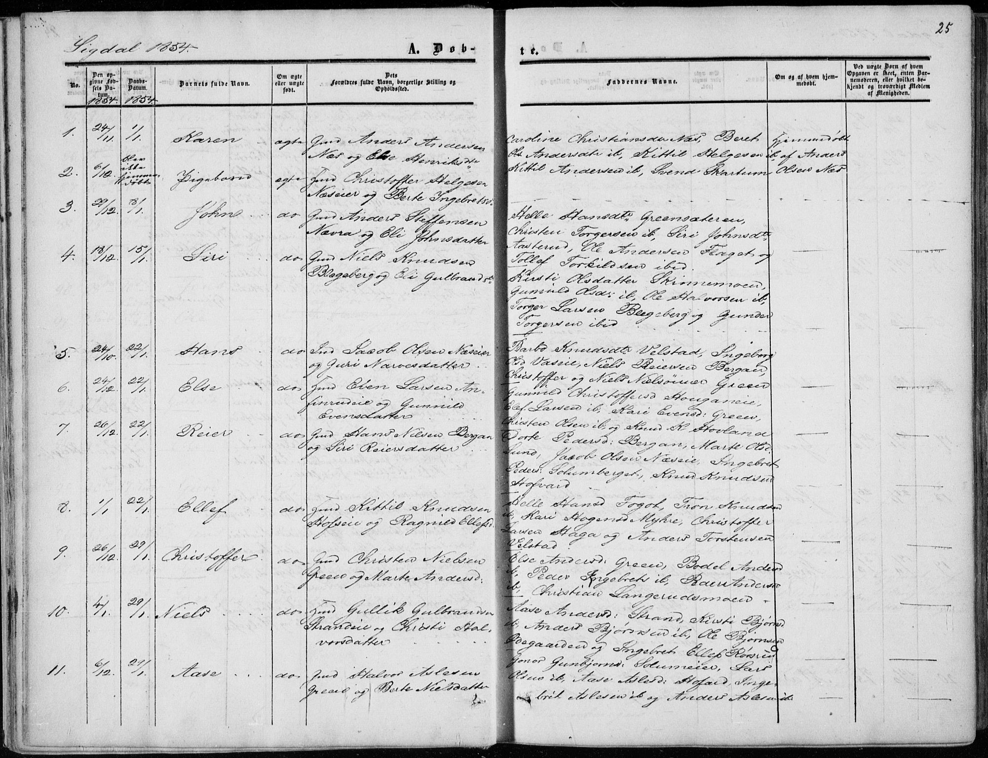 Sigdal kirkebøker, SAKO/A-245/F/Fa/L0008: Parish register (official) no. I 8, 1850-1859, p. 25