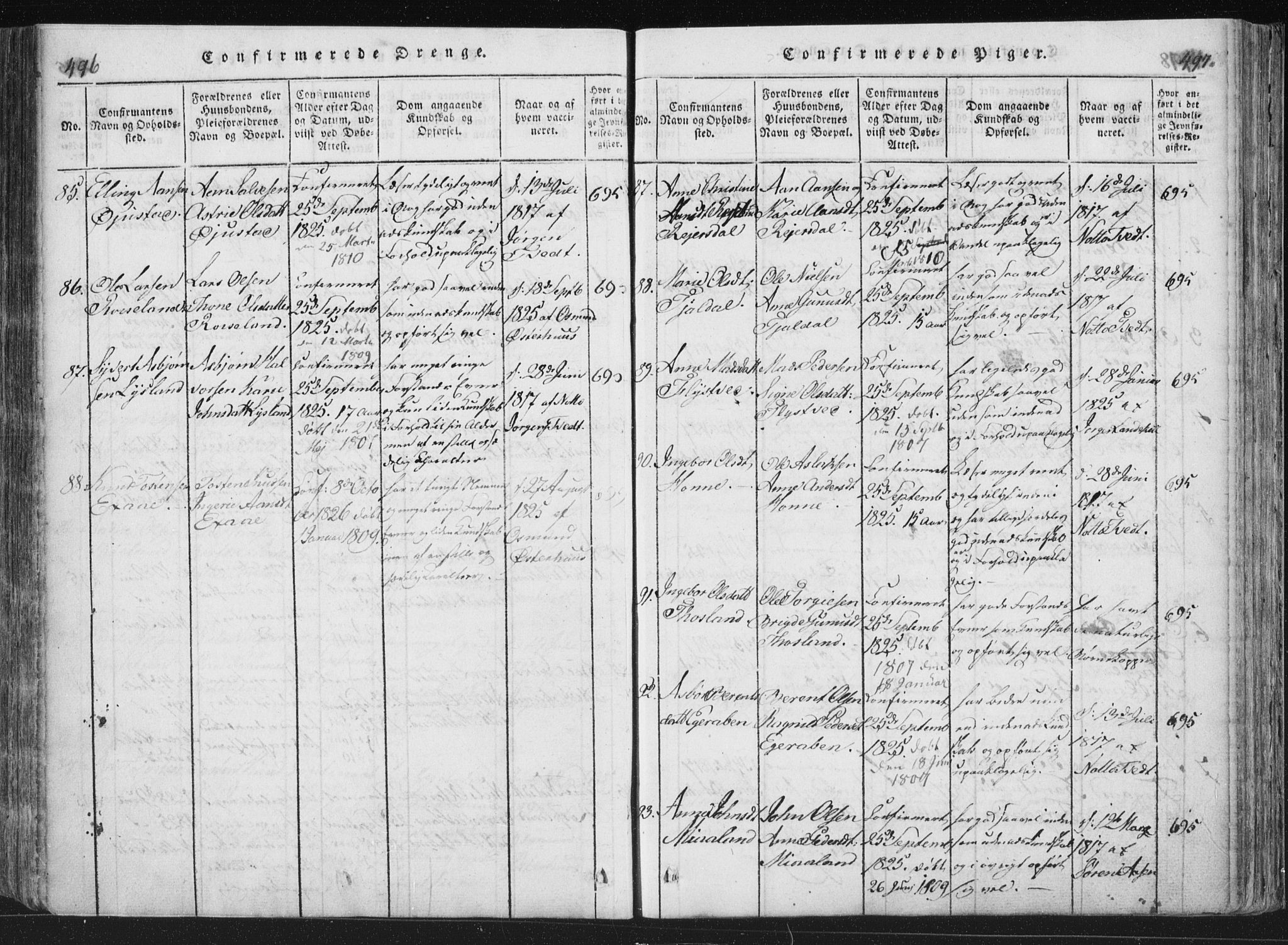 Åseral sokneprestkontor, SAK/1111-0051/F/Fa/L0001: Parish register (official) no. A 1, 1815-1853, p. 496-497