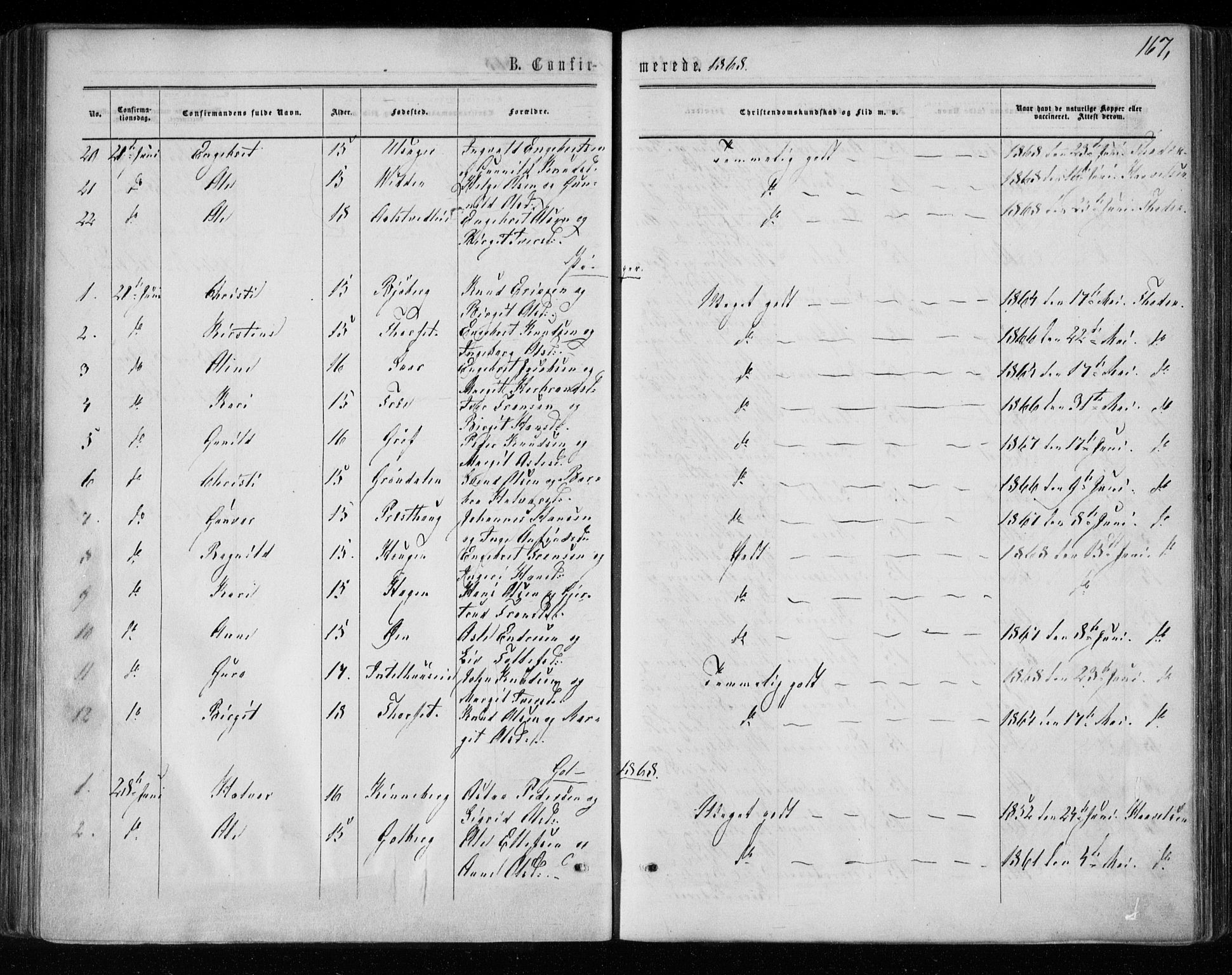 Gol kirkebøker, SAKO/A-226/F/Fa/L0003: Parish register (official) no. I 3, 1863-1875, p. 167