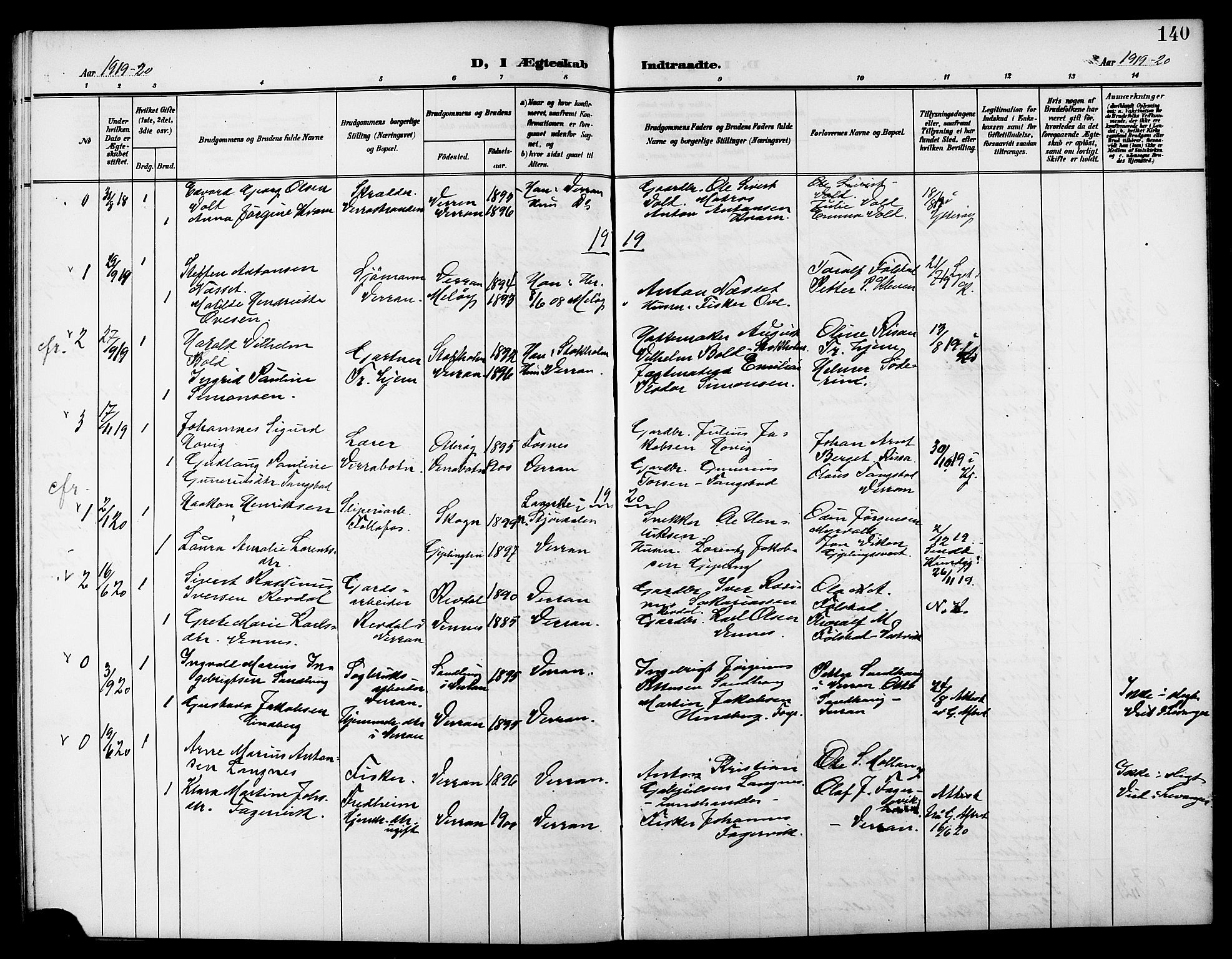Ministerialprotokoller, klokkerbøker og fødselsregistre - Nord-Trøndelag, SAT/A-1458/744/L0424: Parish register (copy) no. 744C03, 1906-1923, p. 140