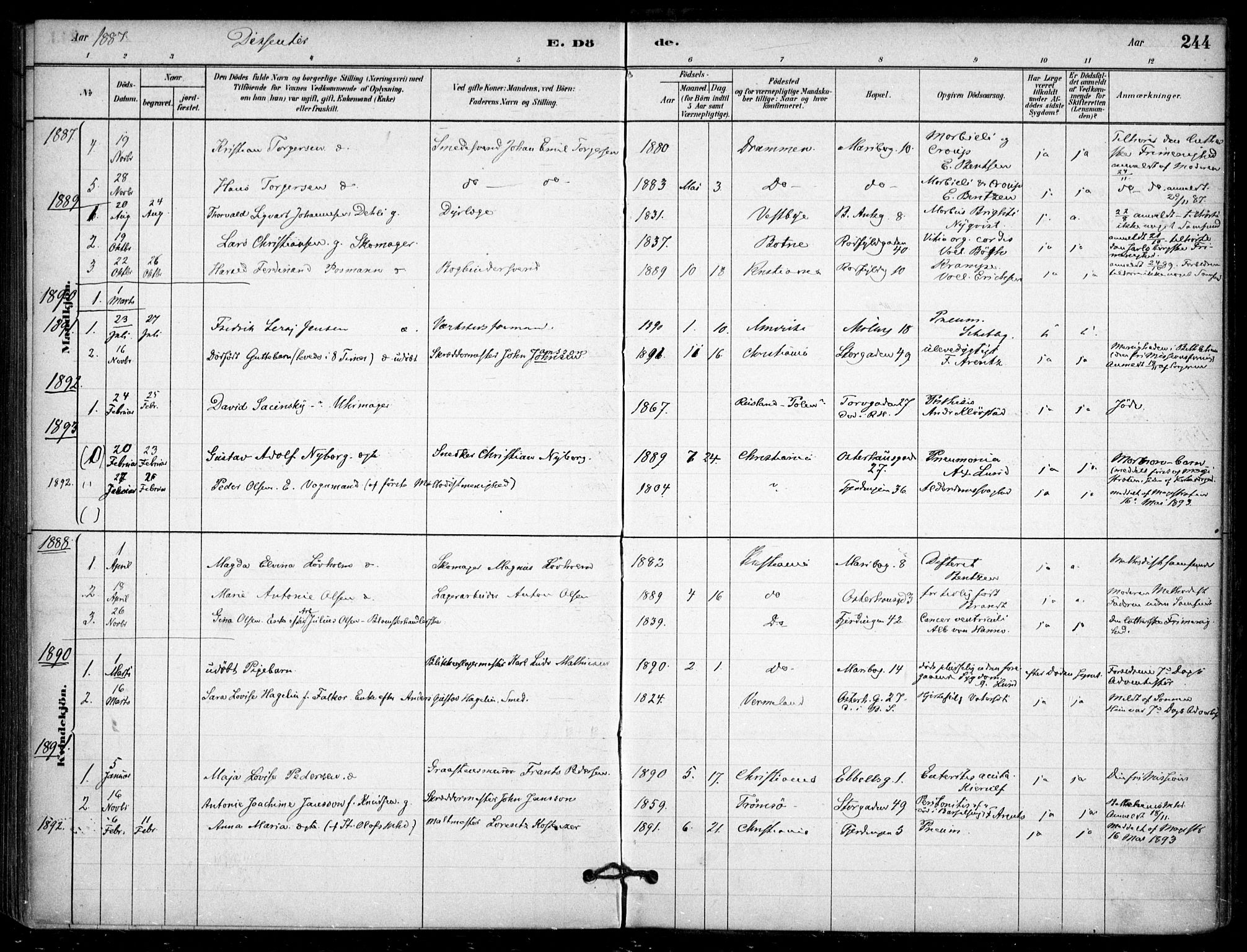 Jakob prestekontor Kirkebøker, SAO/A-10850/F/Fa/L0007: Parish register (official) no. 7, 1880-1905, p. 244