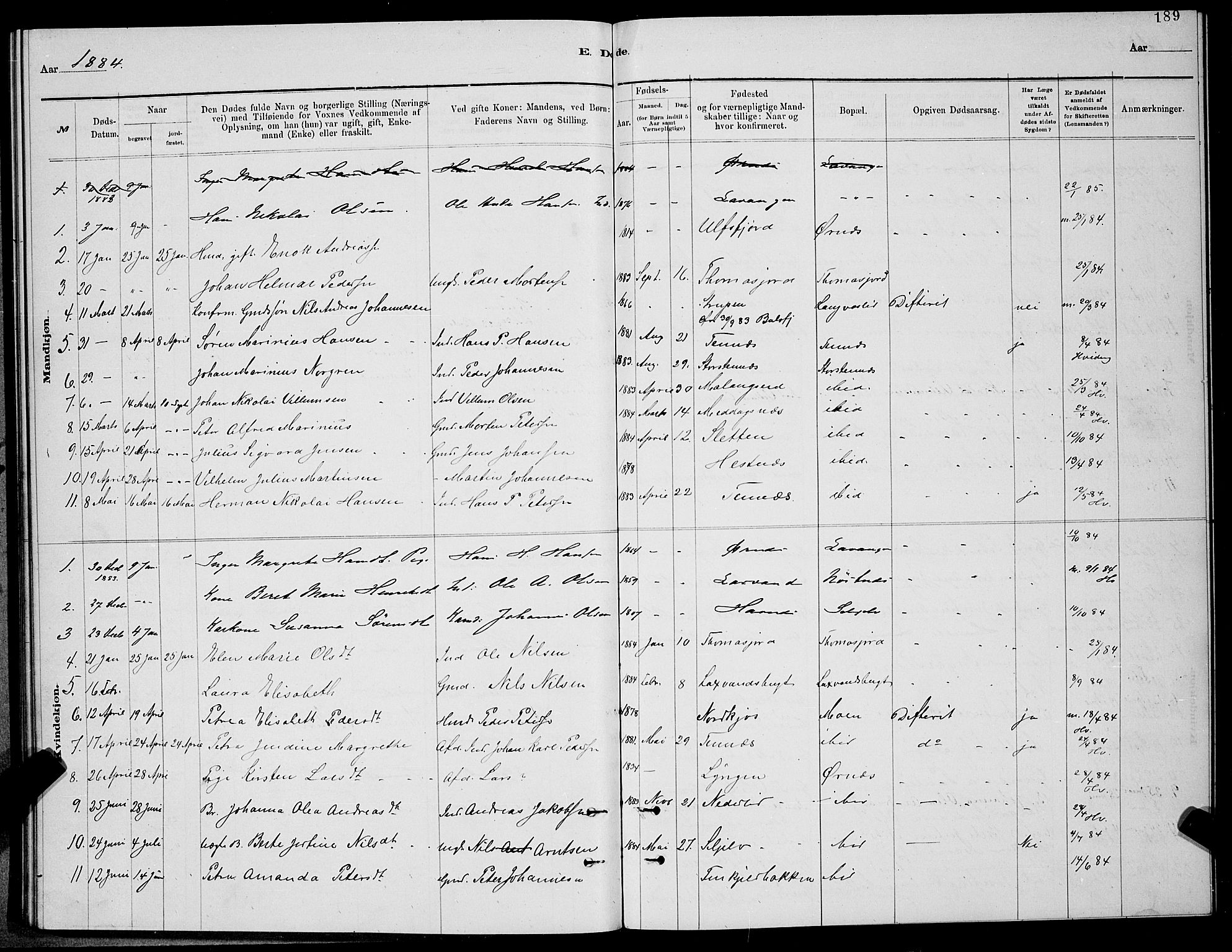 Balsfjord sokneprestembete, SATØ/S-1303/G/Ga/L0007klokker: Parish register (copy) no. 7, 1878-1889, p. 189
