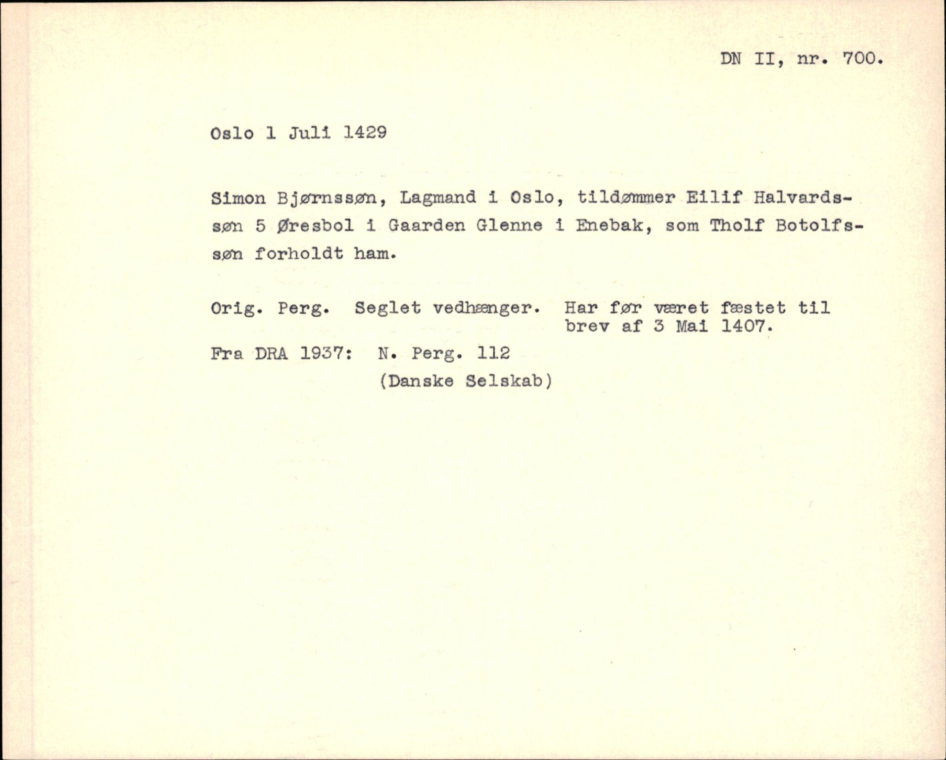 Riksarkivets diplomsamling, AV/RA-EA-5965/F35/F35f/L0003: Regestsedler: Diplomer fra DRA 1937 og 1996, p. 261