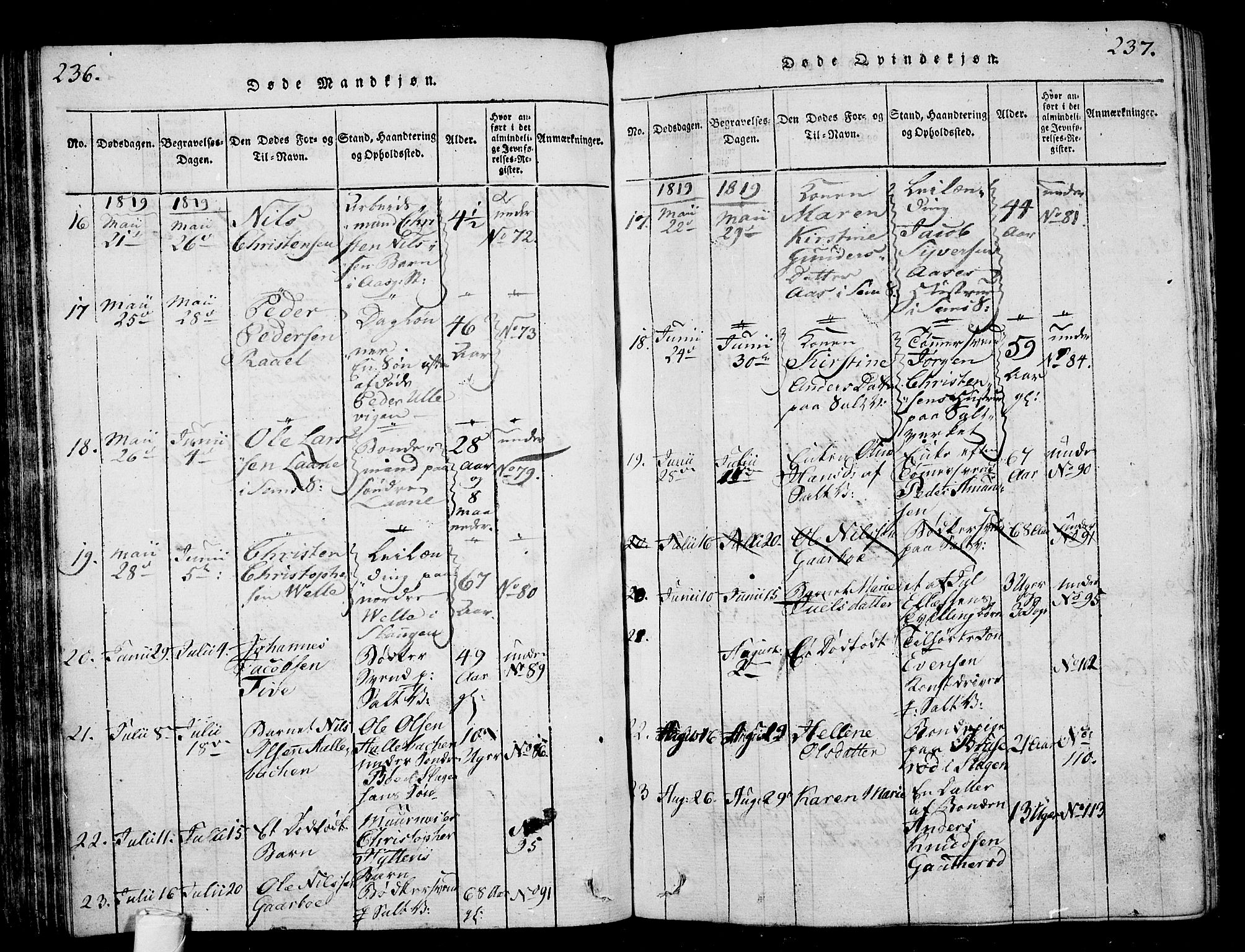 Sem kirkebøker, AV/SAKO-A-5/G/Ga/L0001: Parish register (copy) no. I 1, 1814-1825, p. 236-237