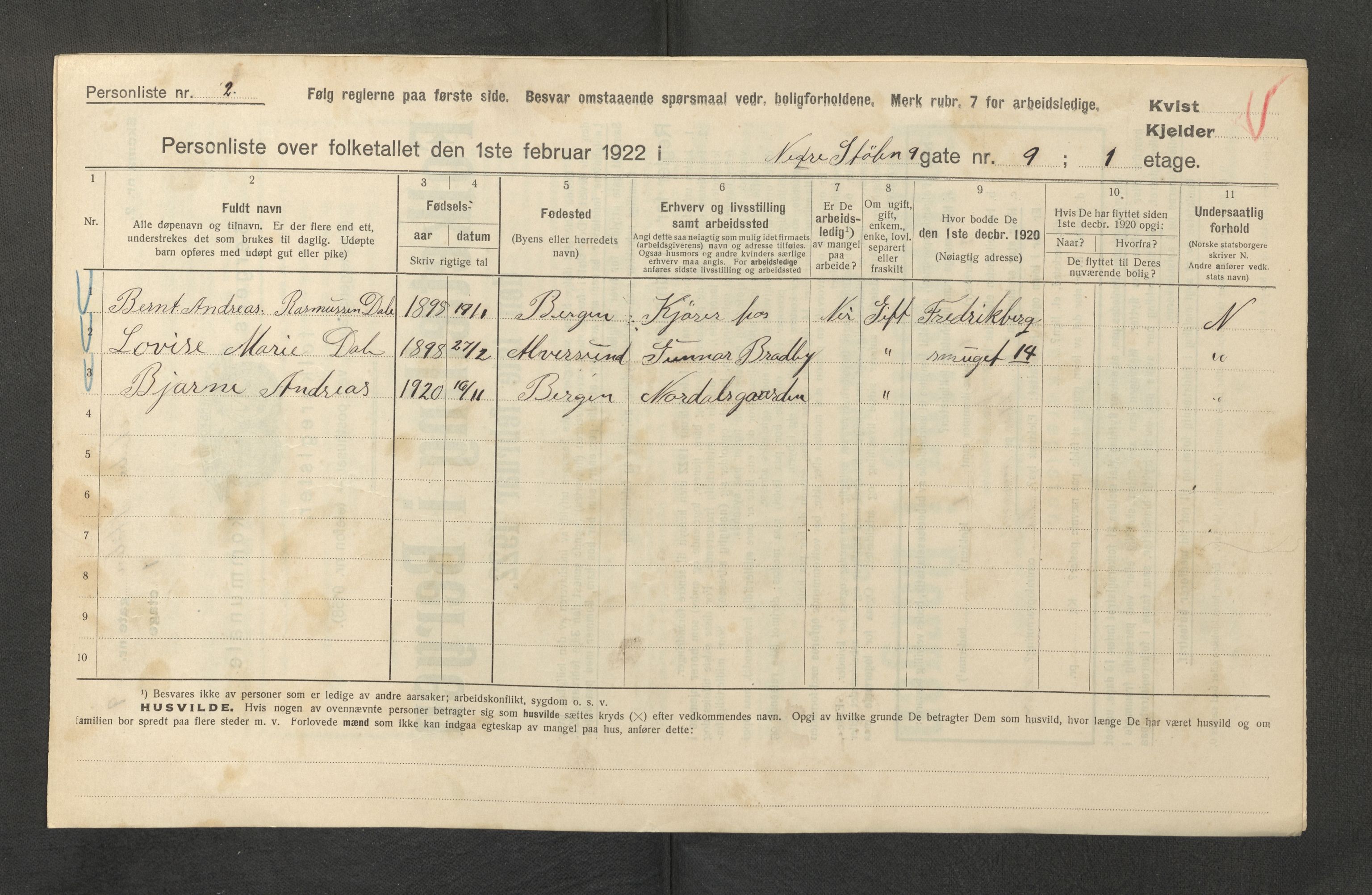 SAB, Municipal Census 1922 for Bergen, 1922, p. 41518