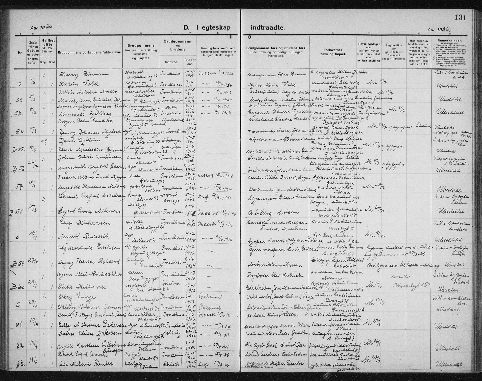 Ministerialprotokoller, klokkerbøker og fødselsregistre - Sør-Trøndelag, AV/SAT-A-1456/605/L0260: Parish register (copy) no. 605C07, 1922-1942, p. 131