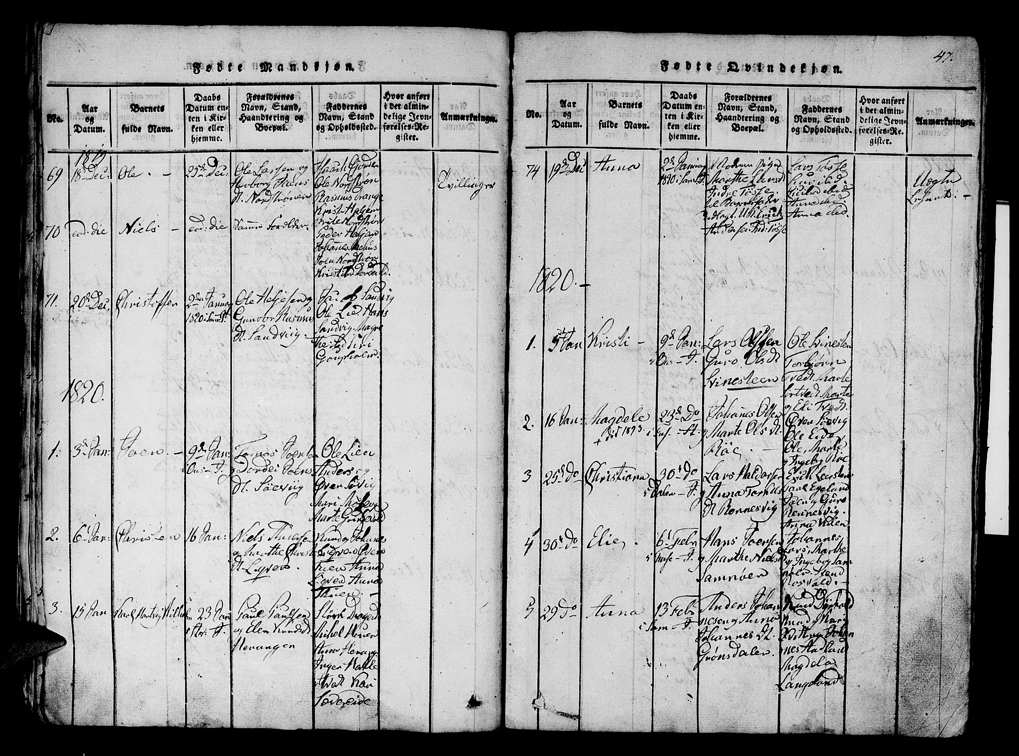 Os sokneprestembete, SAB/A-99929: Parish register (official) no. A 12, 1816-1825, p. 47