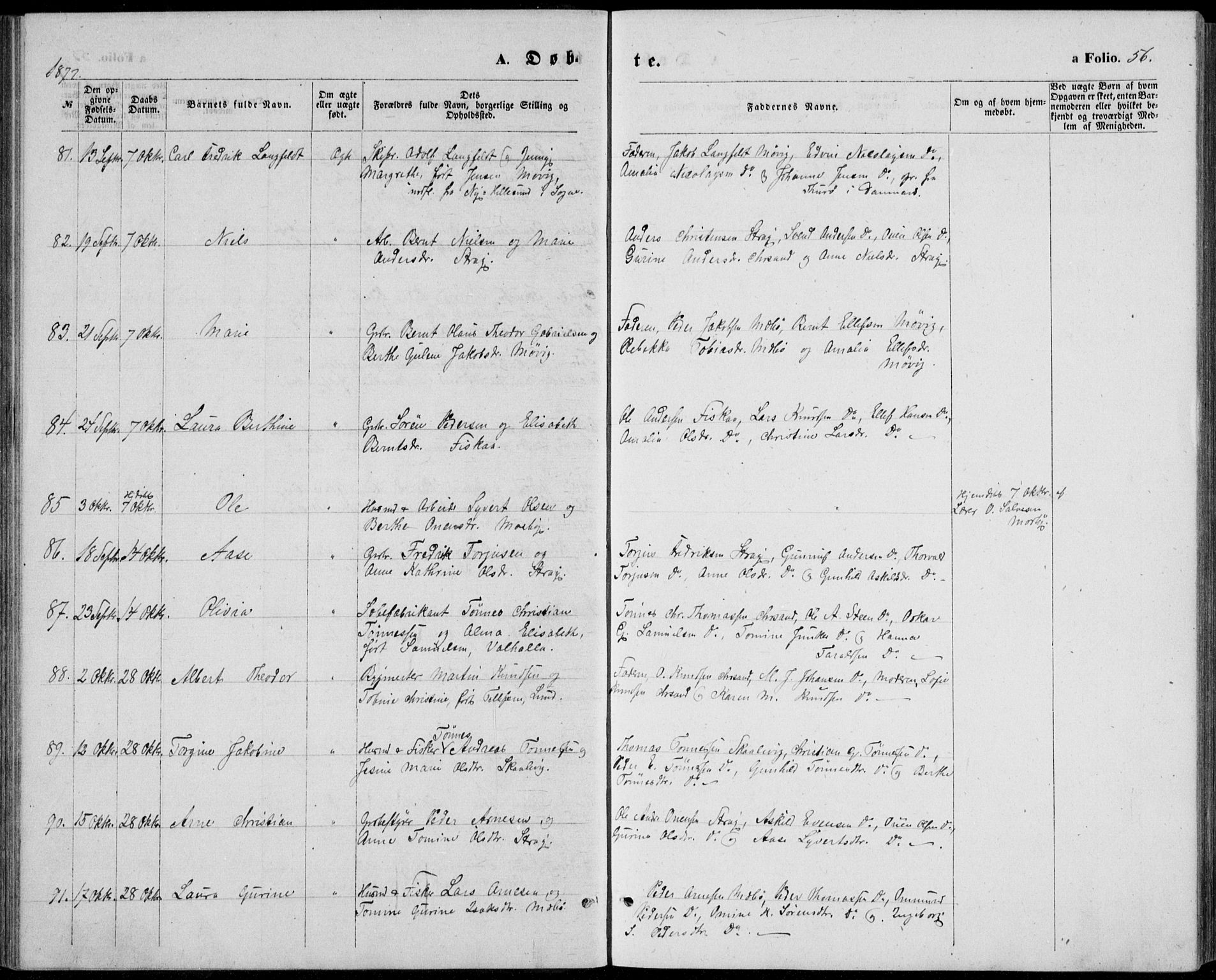 Oddernes sokneprestkontor, AV/SAK-1111-0033/F/Fb/Fba/L0007: Parish register (copy) no. B 7, 1869-1887, p. 56