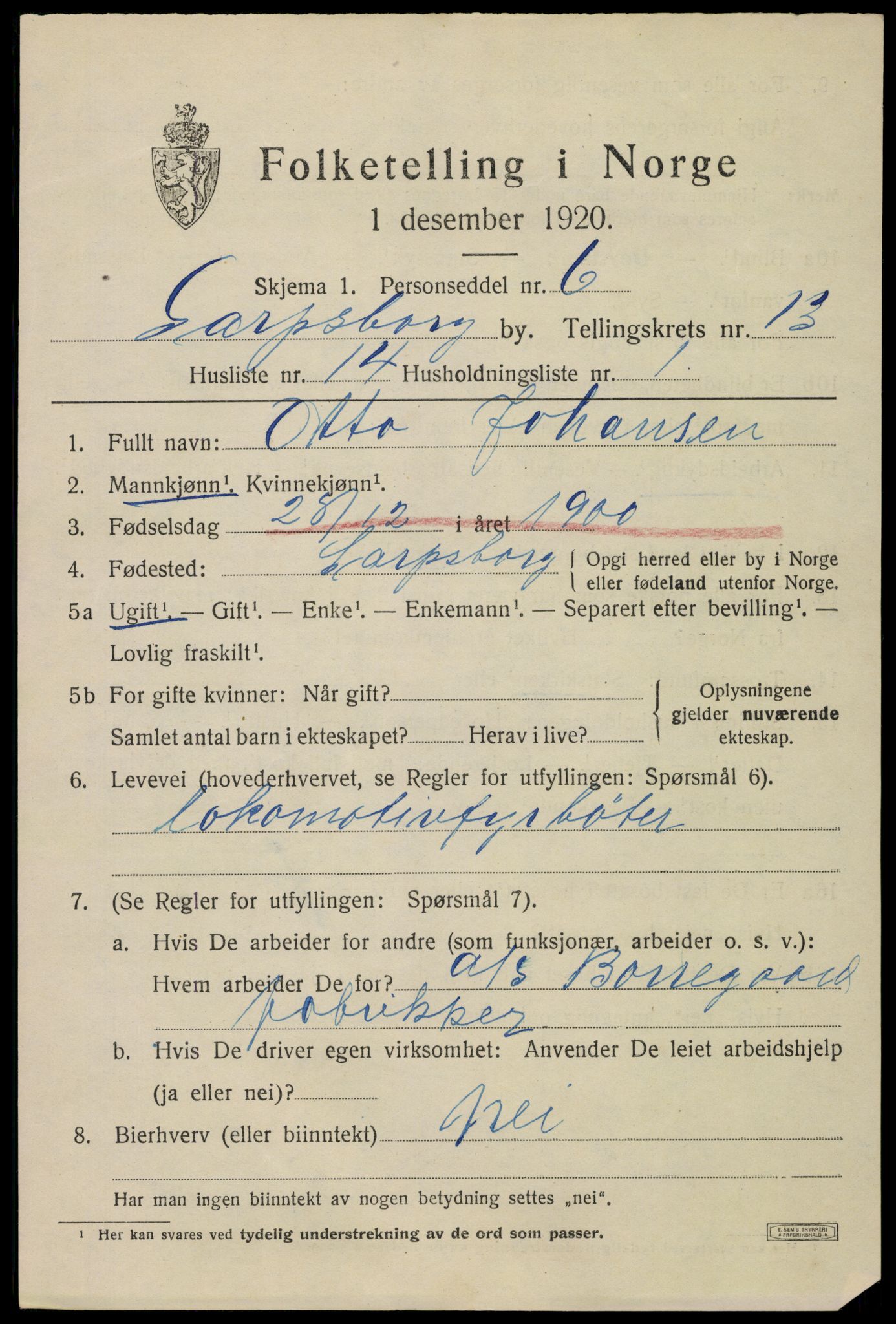 SAO, 1920 census for Sarpsborg, 1920, p. 28232