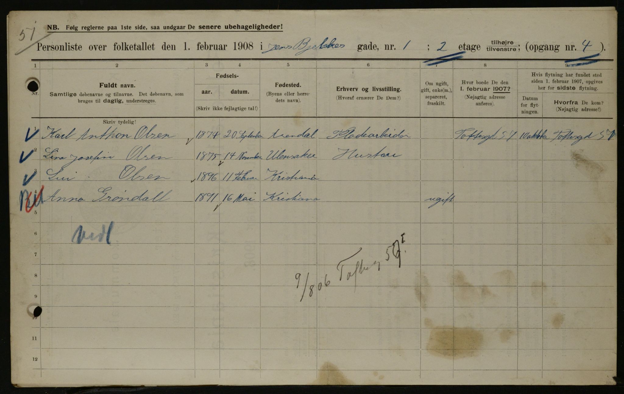 OBA, Municipal Census 1908 for Kristiania, 1908, p. 40650