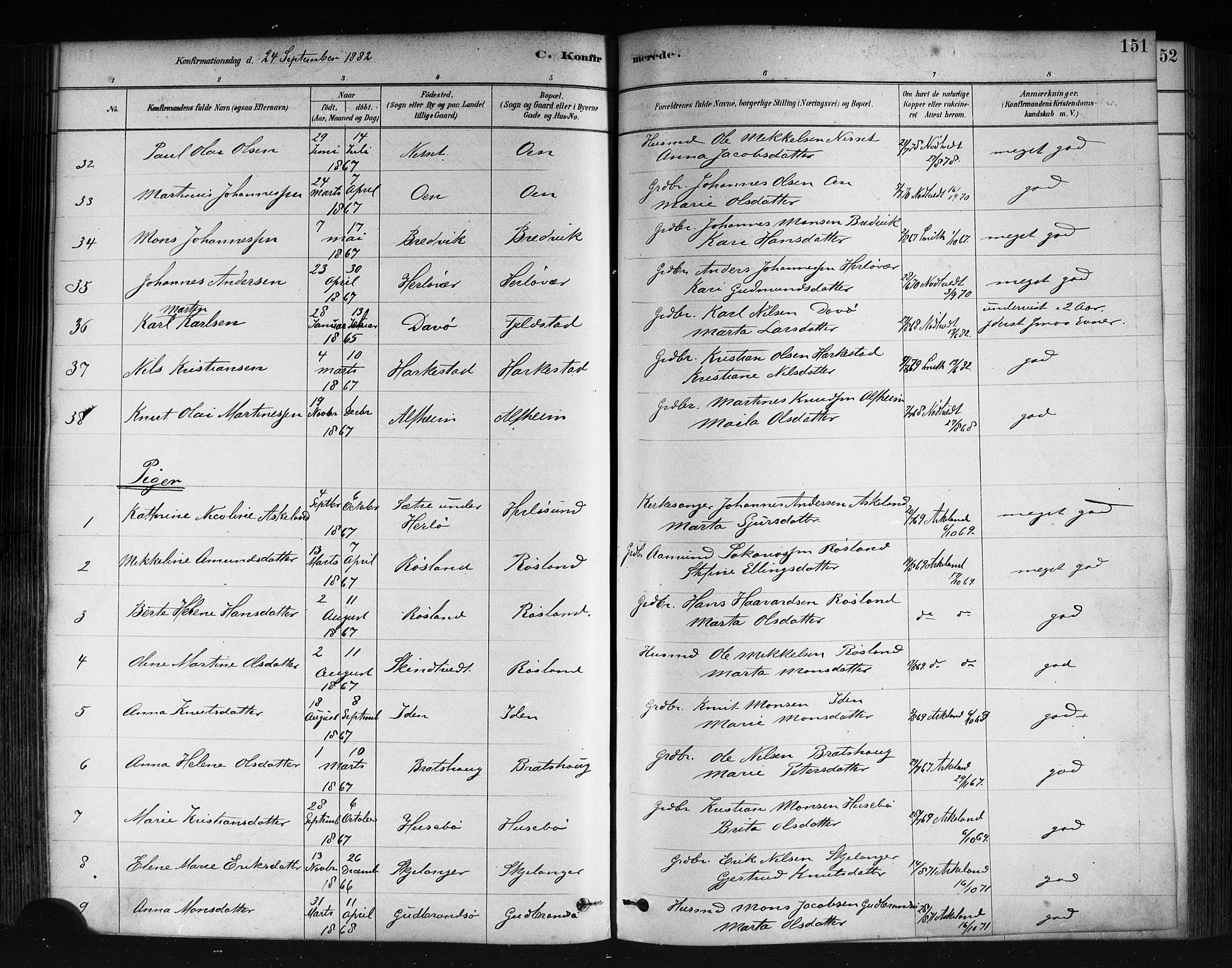 Herdla Sokneprestembete, AV/SAB-A-75701/H/Haa: Parish register (official) no. A 3, 1878-1890, p. 151