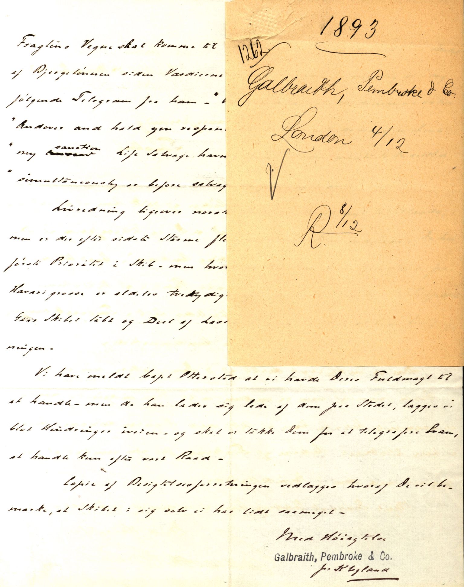 Pa 63 - Østlandske skibsassuranceforening, VEMU/A-1079/G/Ga/L0030/0001: Havaridokumenter / Leif, Korsvei, Margret, Mangerton, Mathilde, Island, Andover, 1893, p. 261