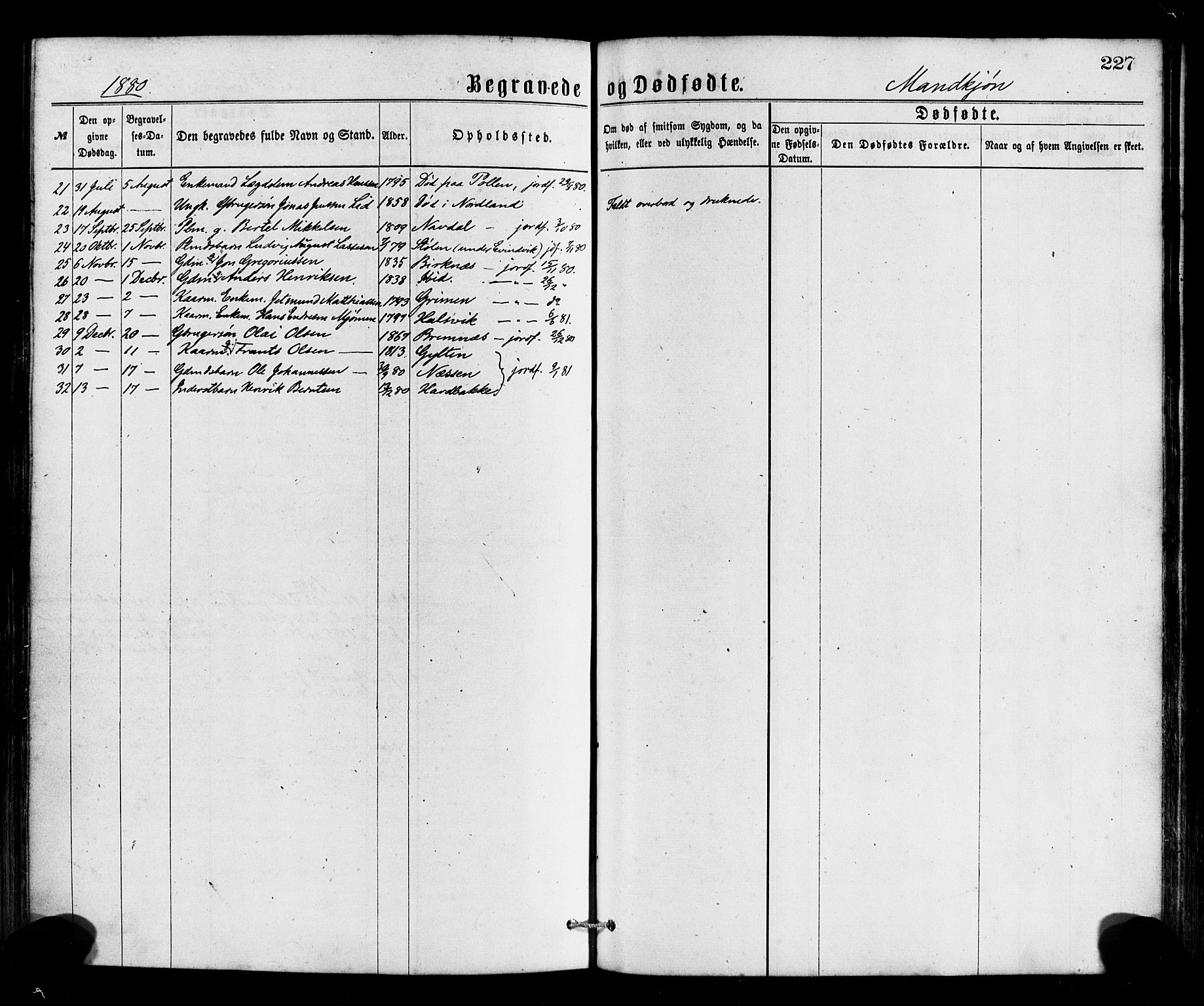 Gulen sokneprestembete, AV/SAB-A-80201/H/Haa/Haaa/L0023: Parish register (official) no. A 23, 1870-1880, p. 227