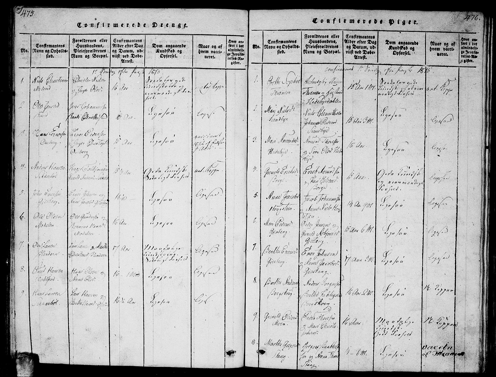 Enebakk prestekontor Kirkebøker, SAO/A-10171c/G/Ga/L0001: Parish register (copy) no. I 1, 1815-1833, p. 475-476