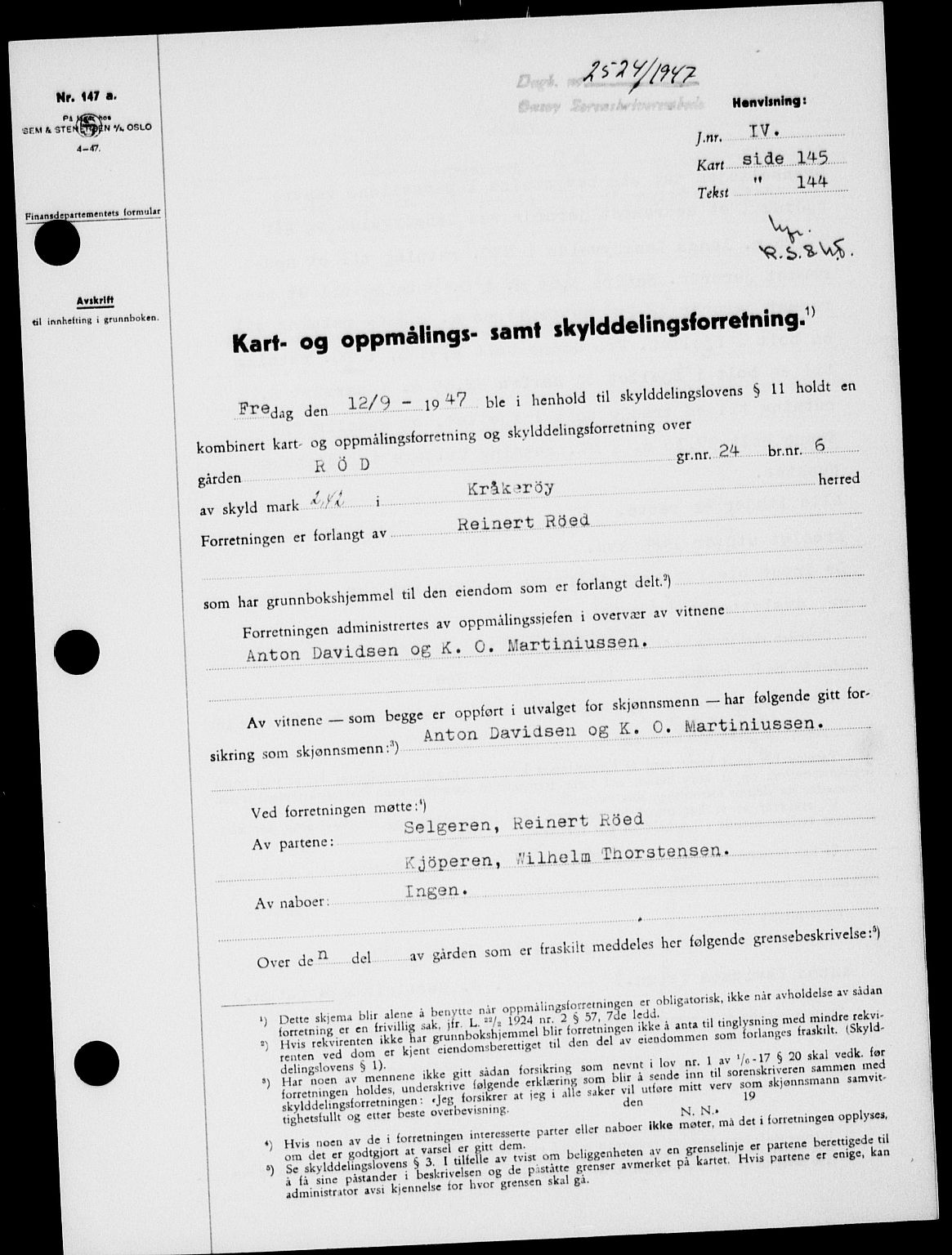 Onsøy sorenskriveri, SAO/A-10474/G/Ga/Gab/L0021: Mortgage book no. II A-21, 1947-1947, Diary no: : 2524/1947