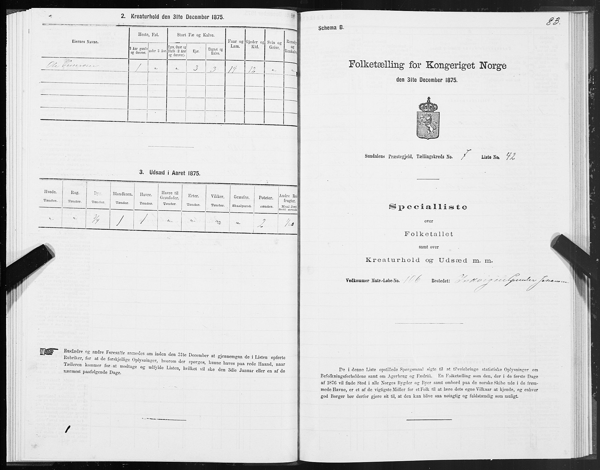 SAT, 1875 census for 1563P Sunndal, 1875, p. 3083