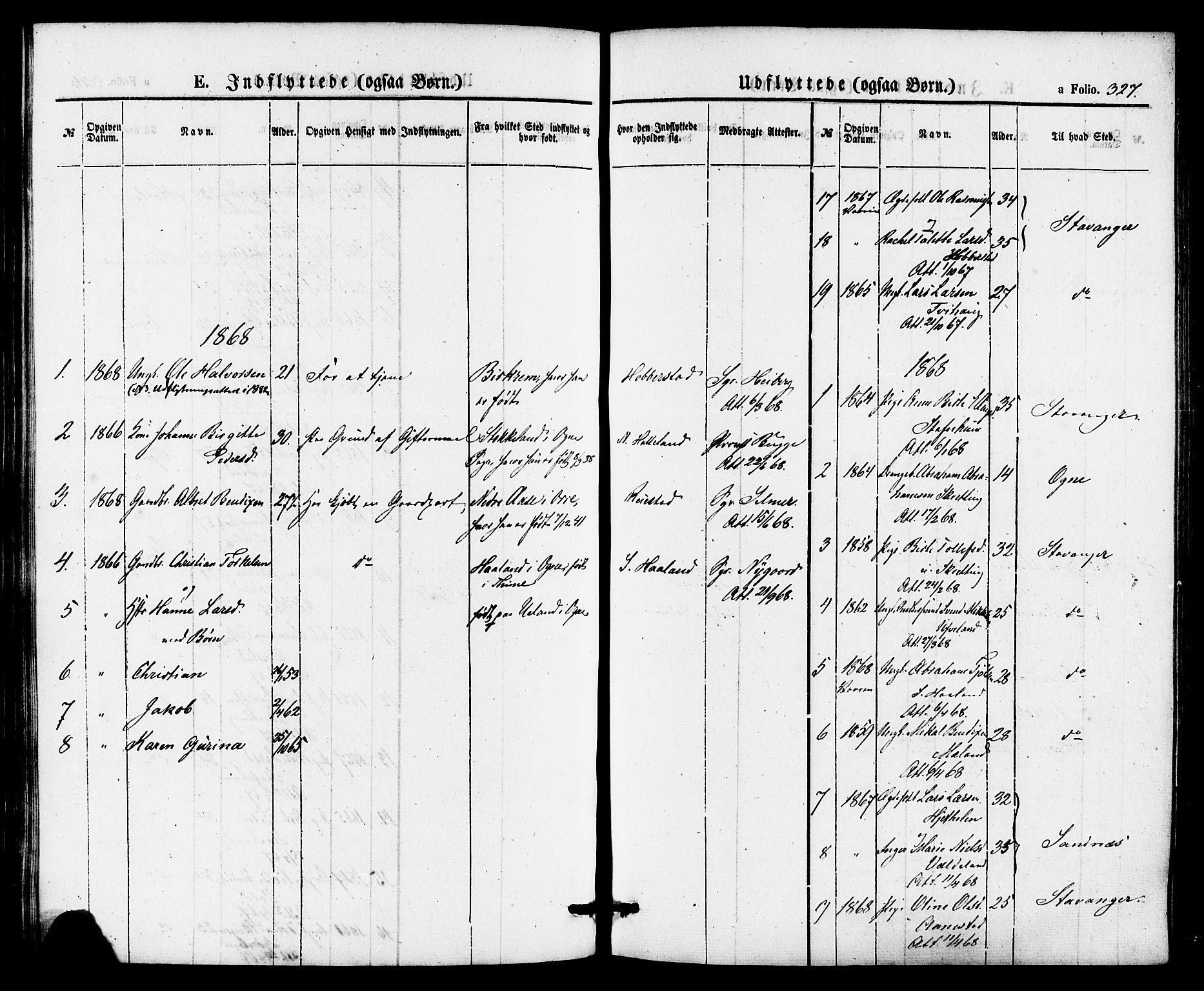 Hå sokneprestkontor, AV/SAST-A-101801/001/30BA/L0009: Parish register (official) no. A 8, 1855-1878, p. 327