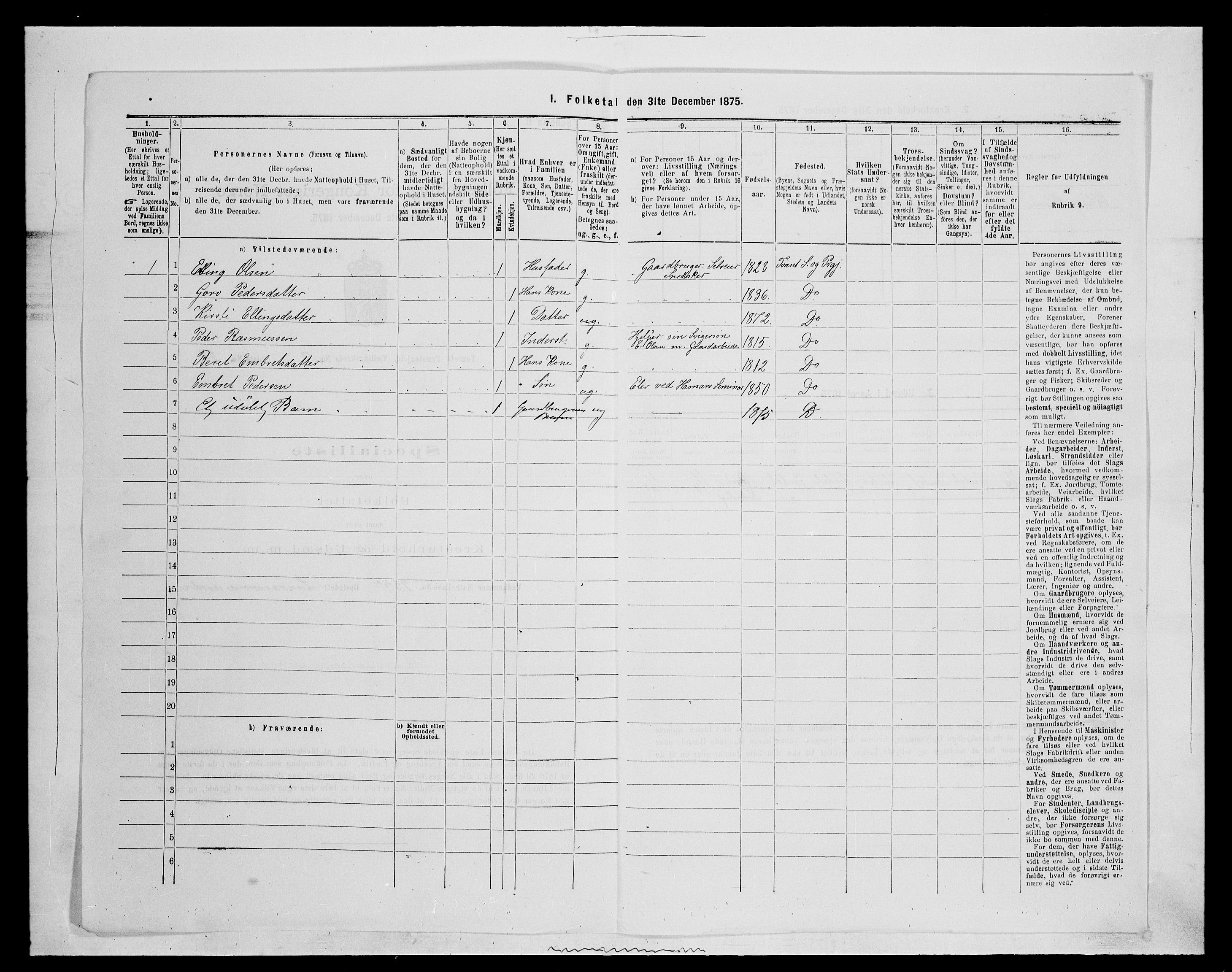 SAH, 1875 census for 0437P Tynset, 1875, p. 960