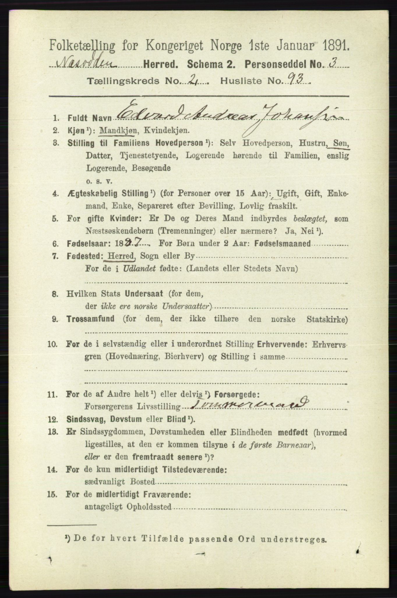 RA, 1891 census for 0216 Nesodden, 1891, p. 957